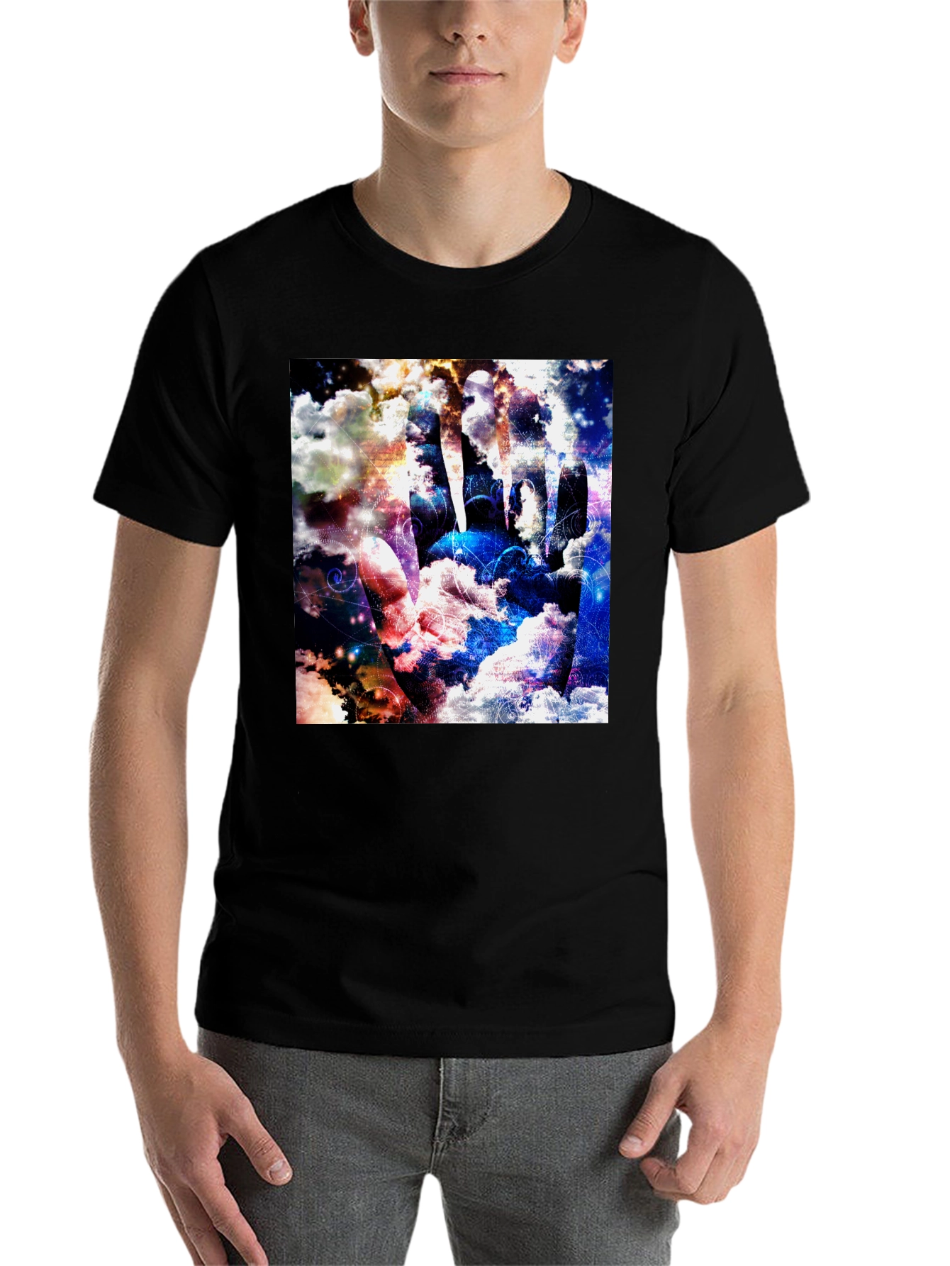 Abstract Cloud Hand Graphic Black Tee - 7