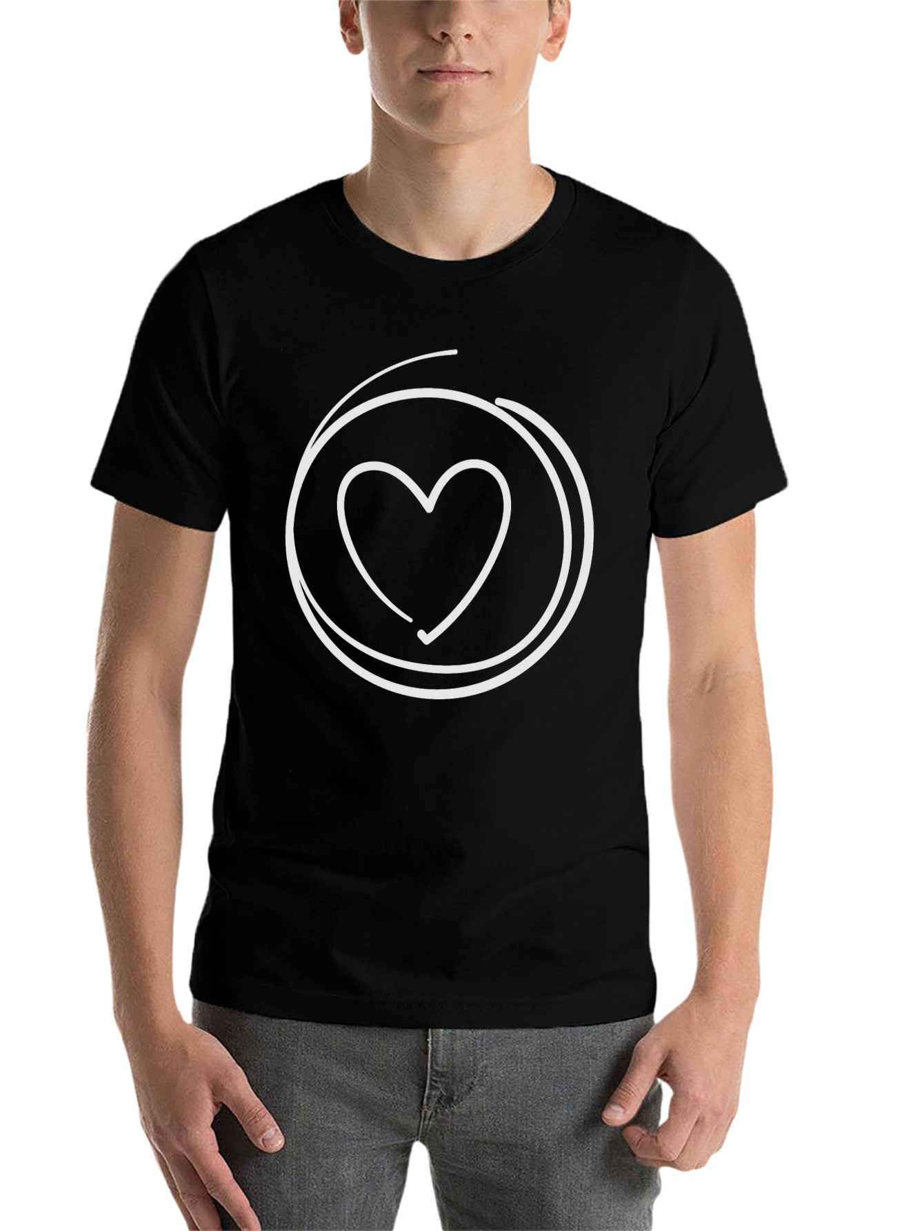 Black Heart Circle Graphic Tee - Casual Black Cotton T-Shirt view 7