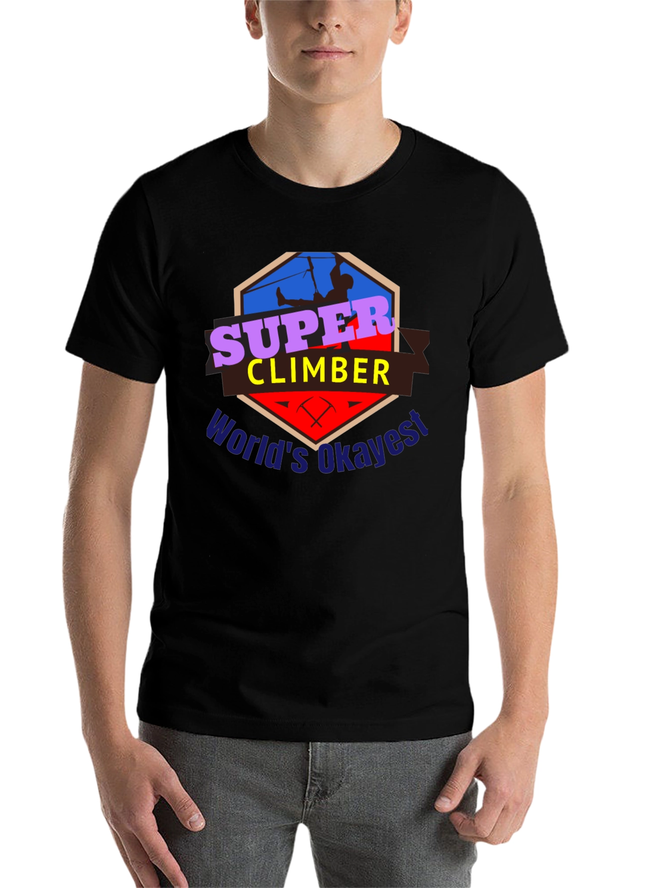 Black Super Climber T-Shirt - World's Okayest Climber Tee view 7