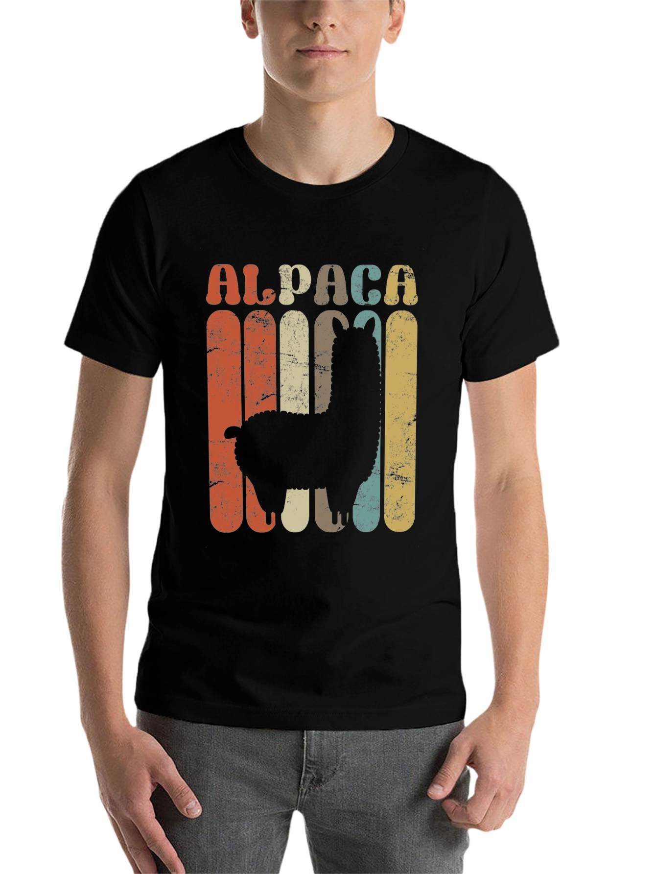 Black Retro Alpaca Graphic T-Shirt - Vintage Style view 7