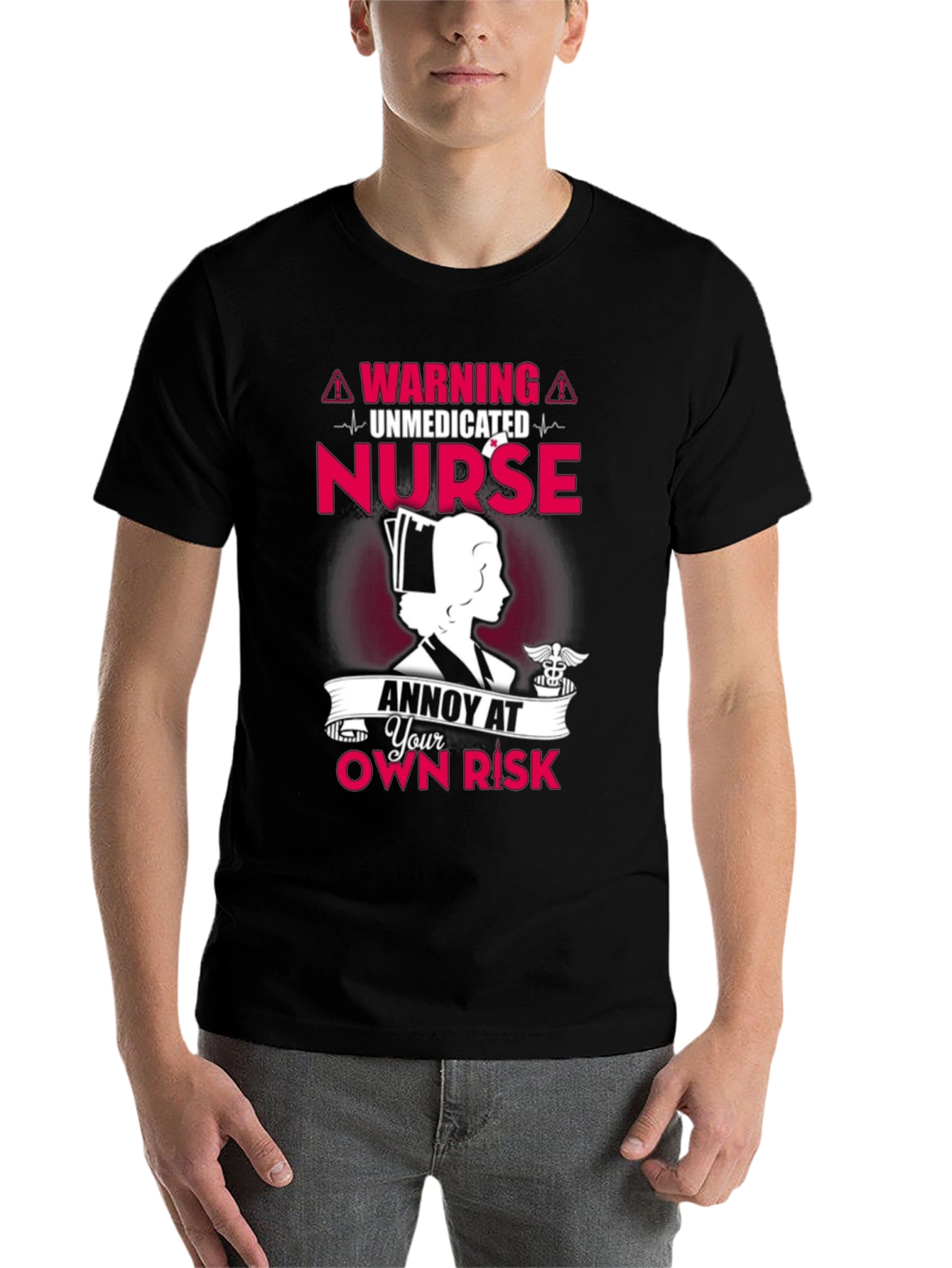 Black Unmedicated Nurse T-Shirt - Annoy At Your Own Risk! view 7