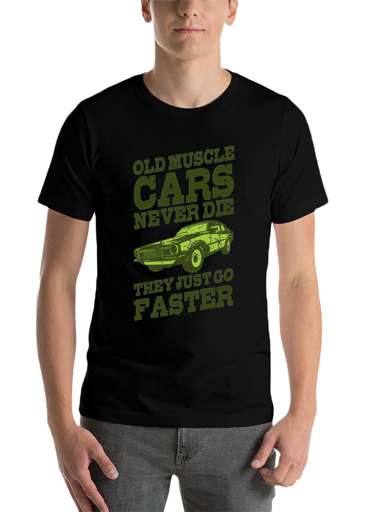 Black Old Muscle Cars Never Die Men's T-Shirt view 7