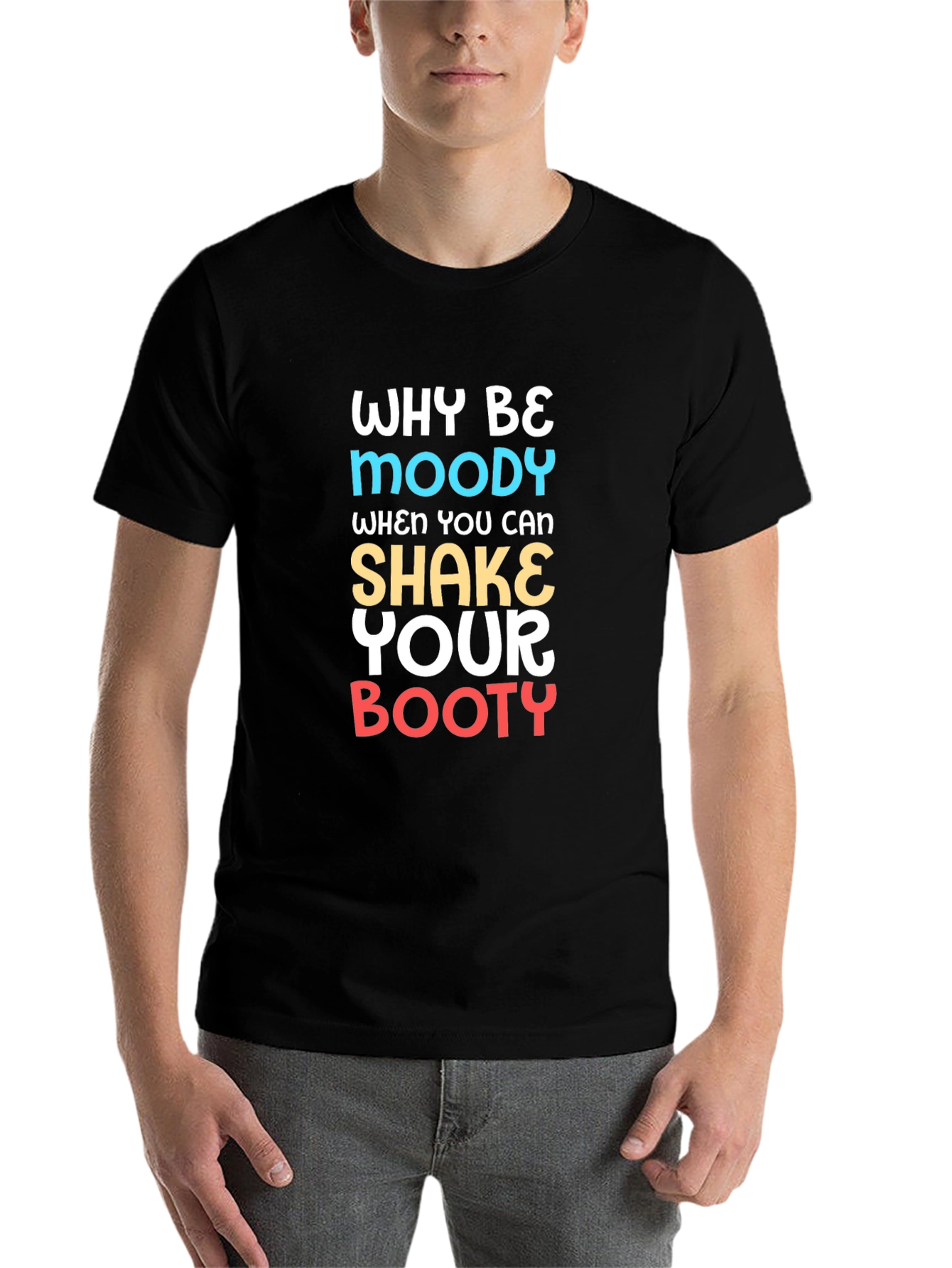 Black Why Be Moody Black Graphic T-Shirt view 7
