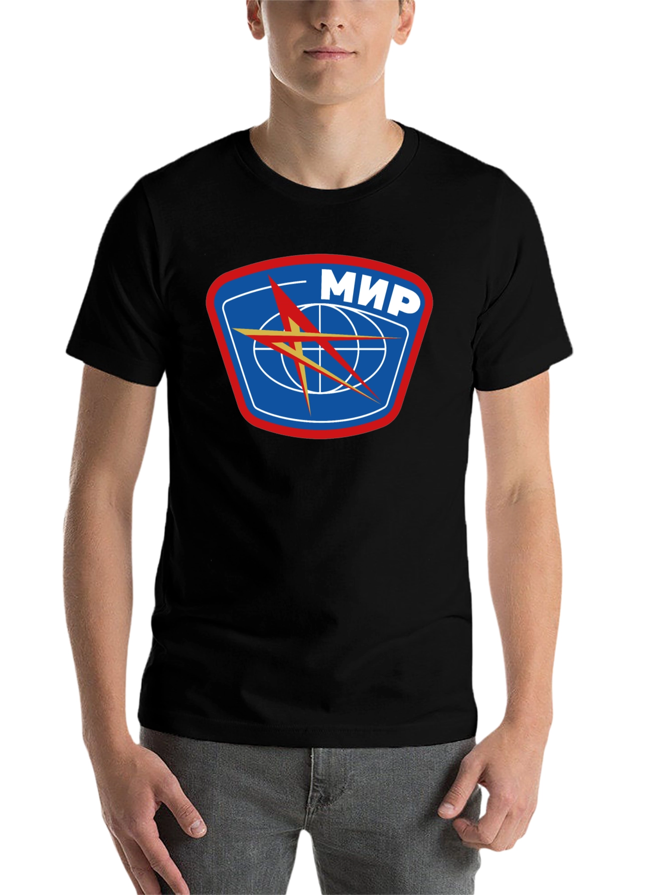 Black Retro MIR Space Station Black T-Shirt view 7
