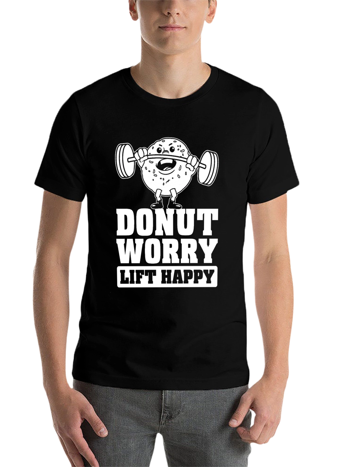 Black Donut Worry, Lift Happy Graphic T-Shirt view 7