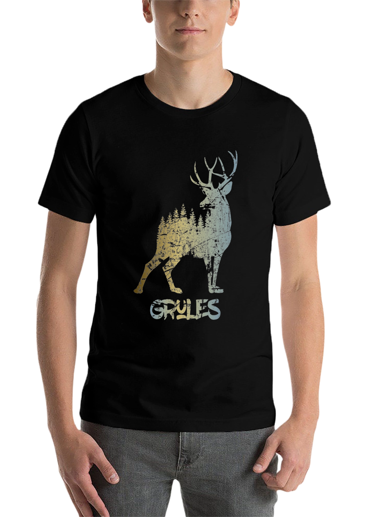 Black Vintage Style Deer Graphic T-Shirt view 7