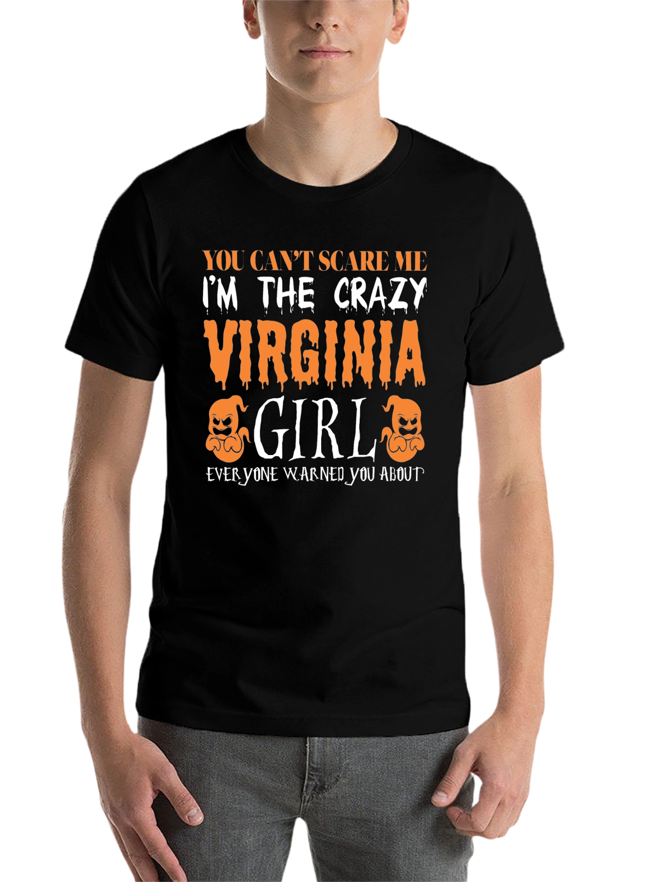 Black Crazy Virginia Girl Halloween T-Shirt view 7