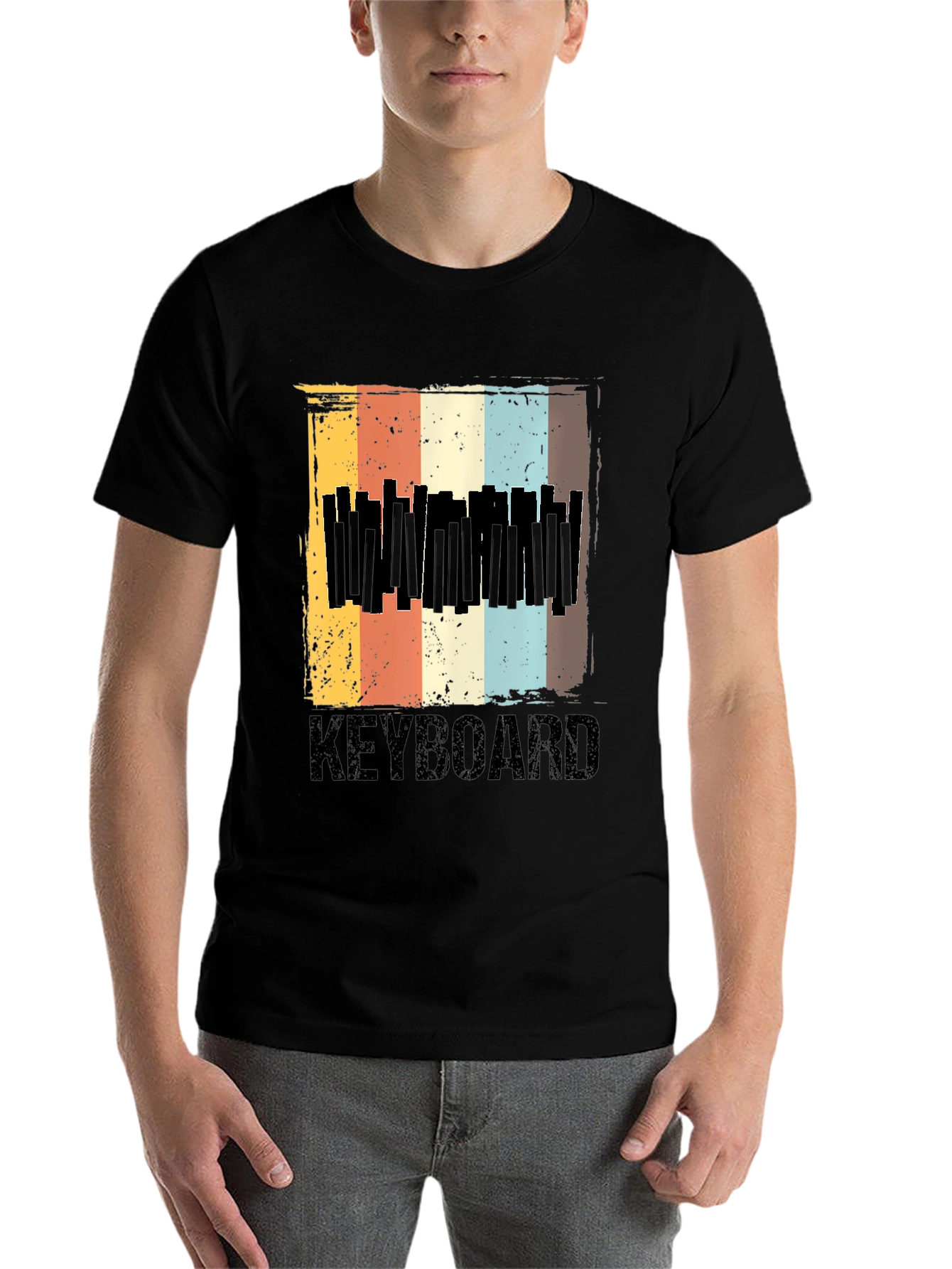Black Vintage Keyboard T-Shirt - Retro Music Lover Tee view 7