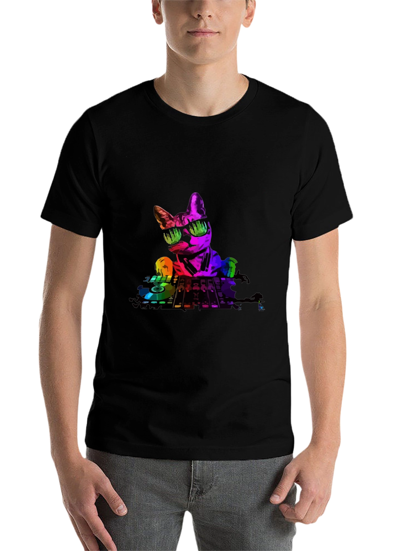 Black DJ Cat Graphic T-Shirt - Cool Music Lover Tee view 7