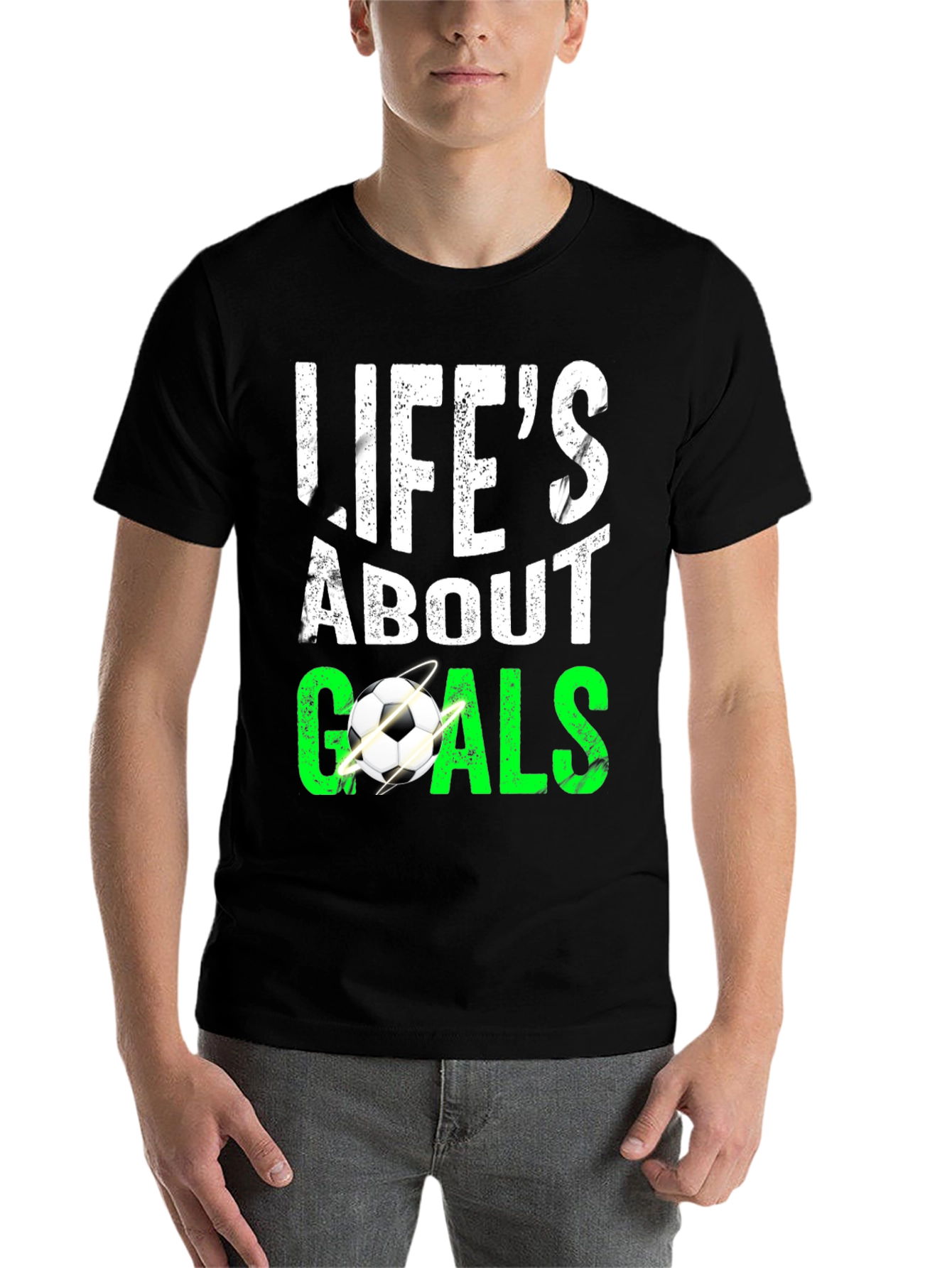 Black Life's About Goals Soccer Graphic T-Shirt view 7