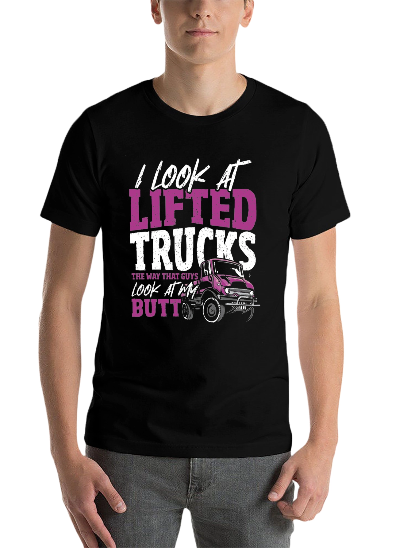 Black I Look At Lifted Trucks T-Shirt view 7