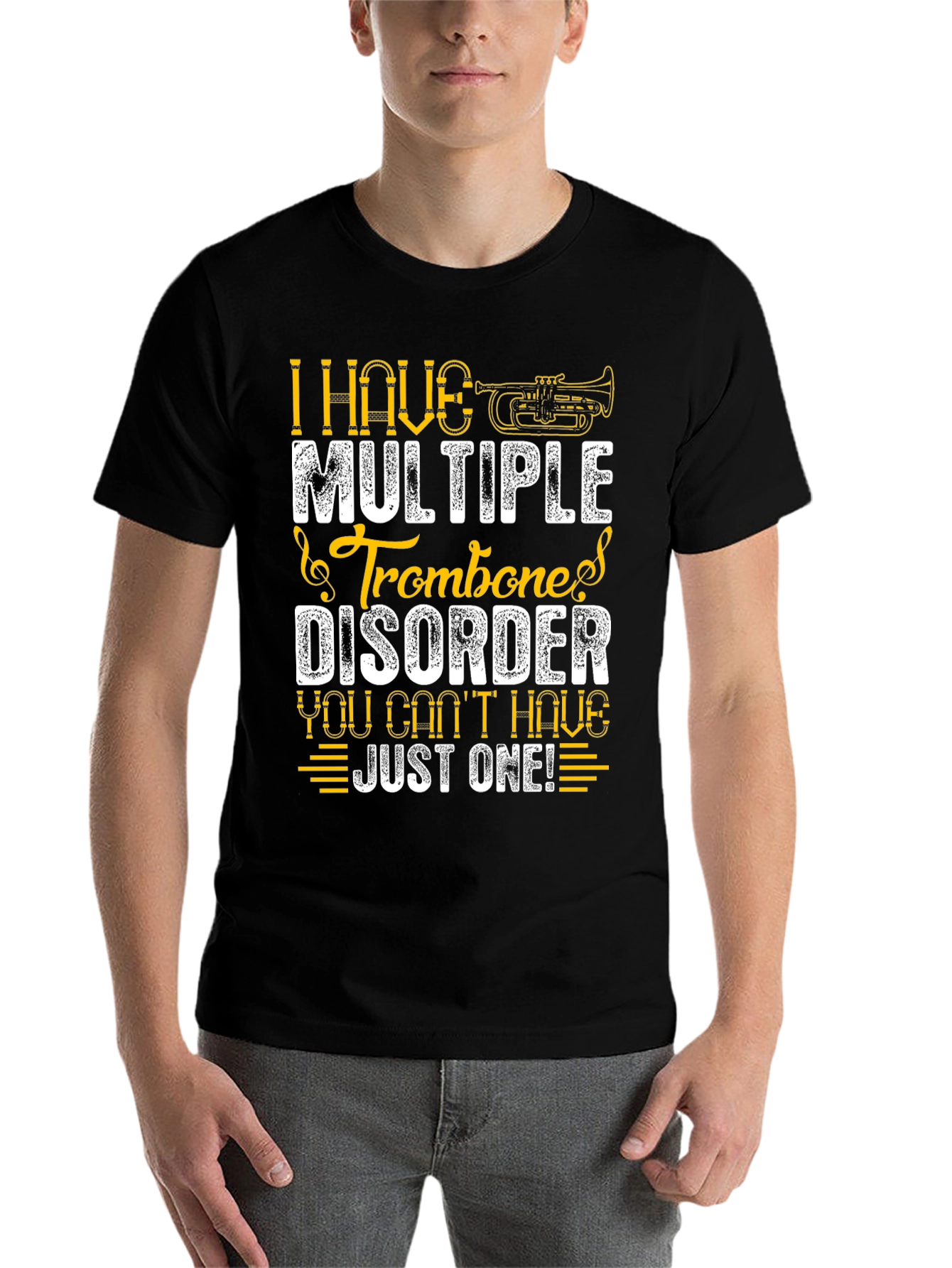 Black Multiple Trombone Disorder Funny Music T-Shirt view 7