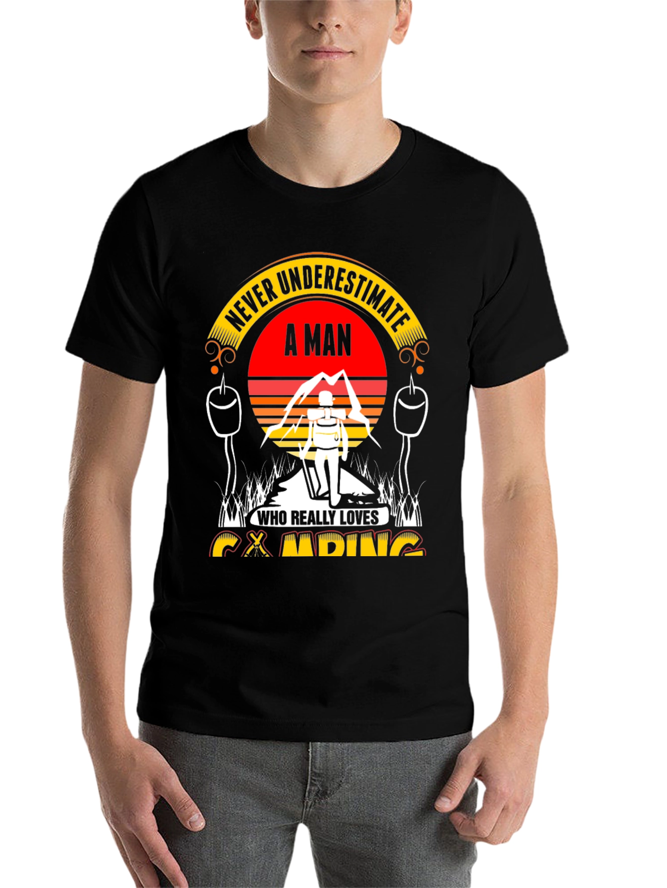 Black Camping Lover Tee: Never Underestimate A Man! view 7
