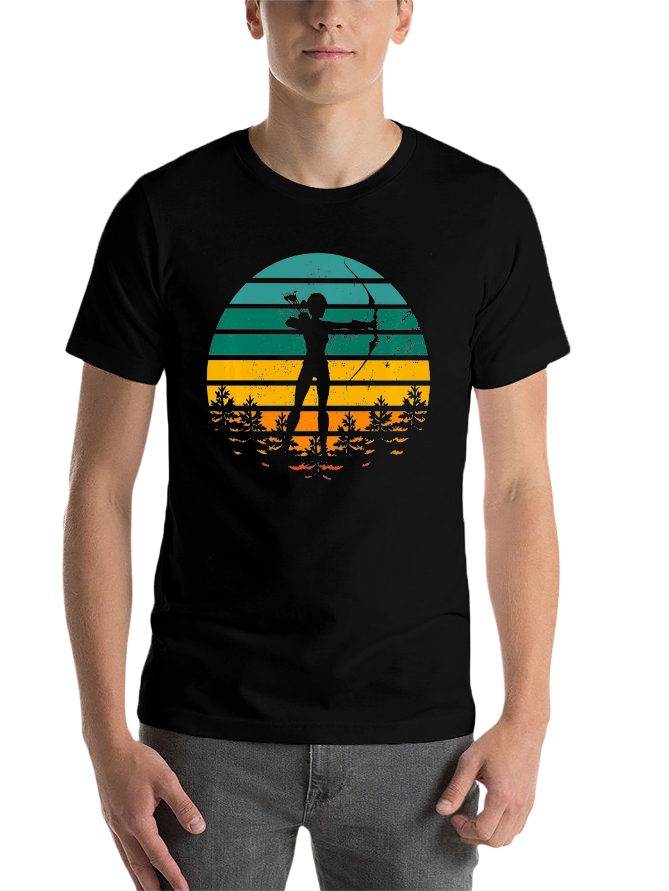 Black Archery Sunset T-Shirt - Retro Style Bow and Arrow Tee view 7