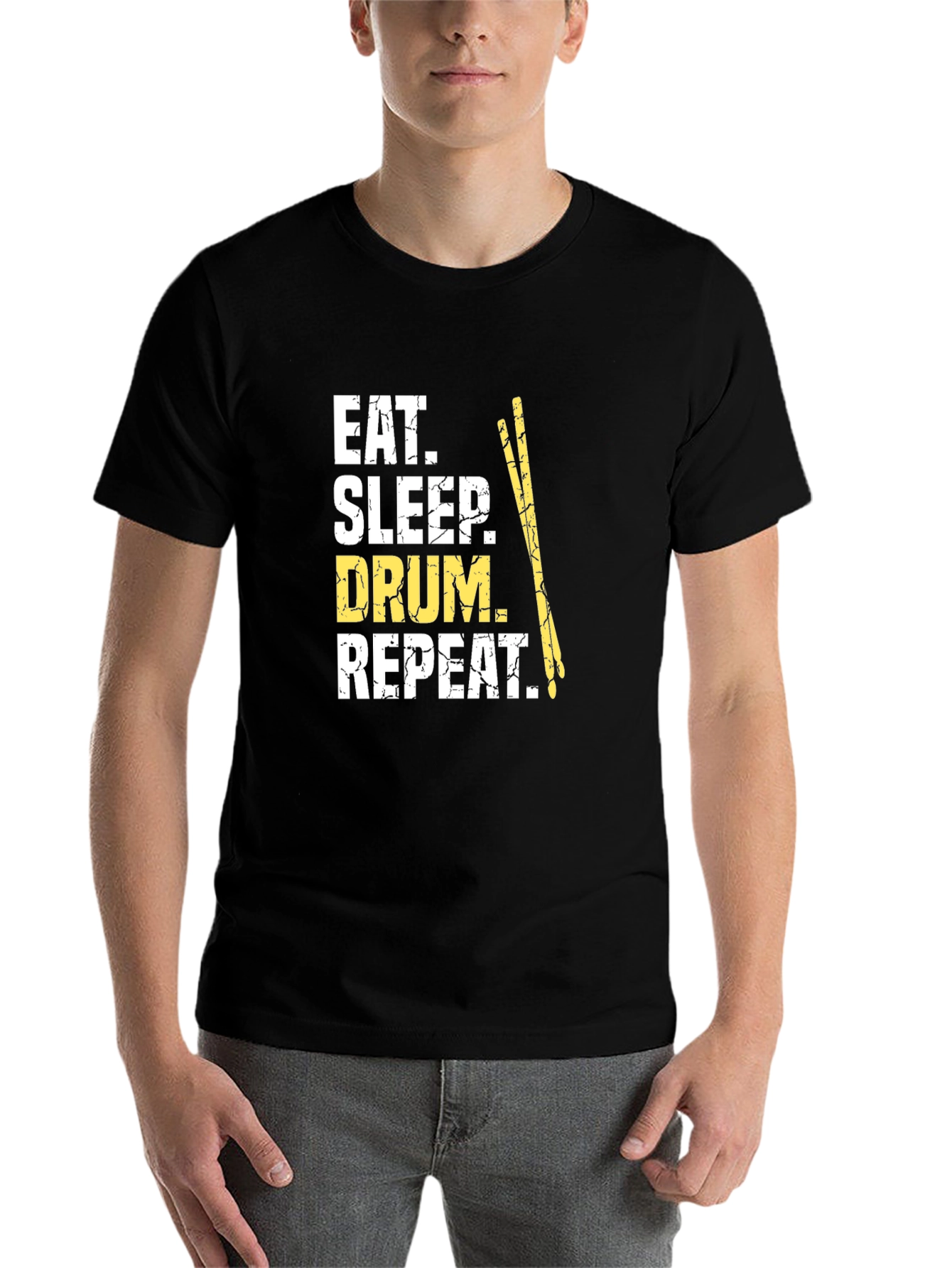 Black Eat Sleep Drum Repeat T-Shirt - Music Lover Tee view 7