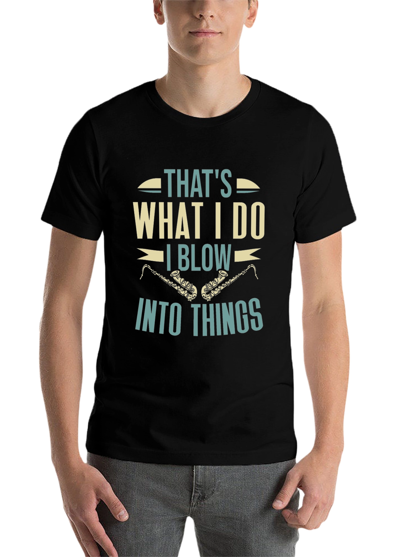 Black That's What I Do I Blow Into Things Black T-Shirt view 7