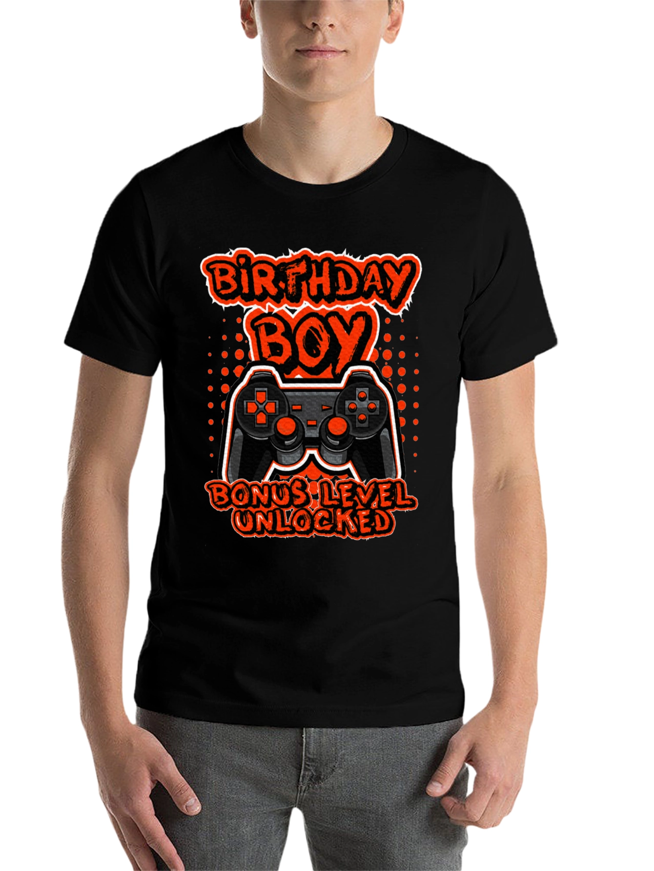 Black Birthday Boy Bonus Level Unlocked Gamer T-Shirt view 7