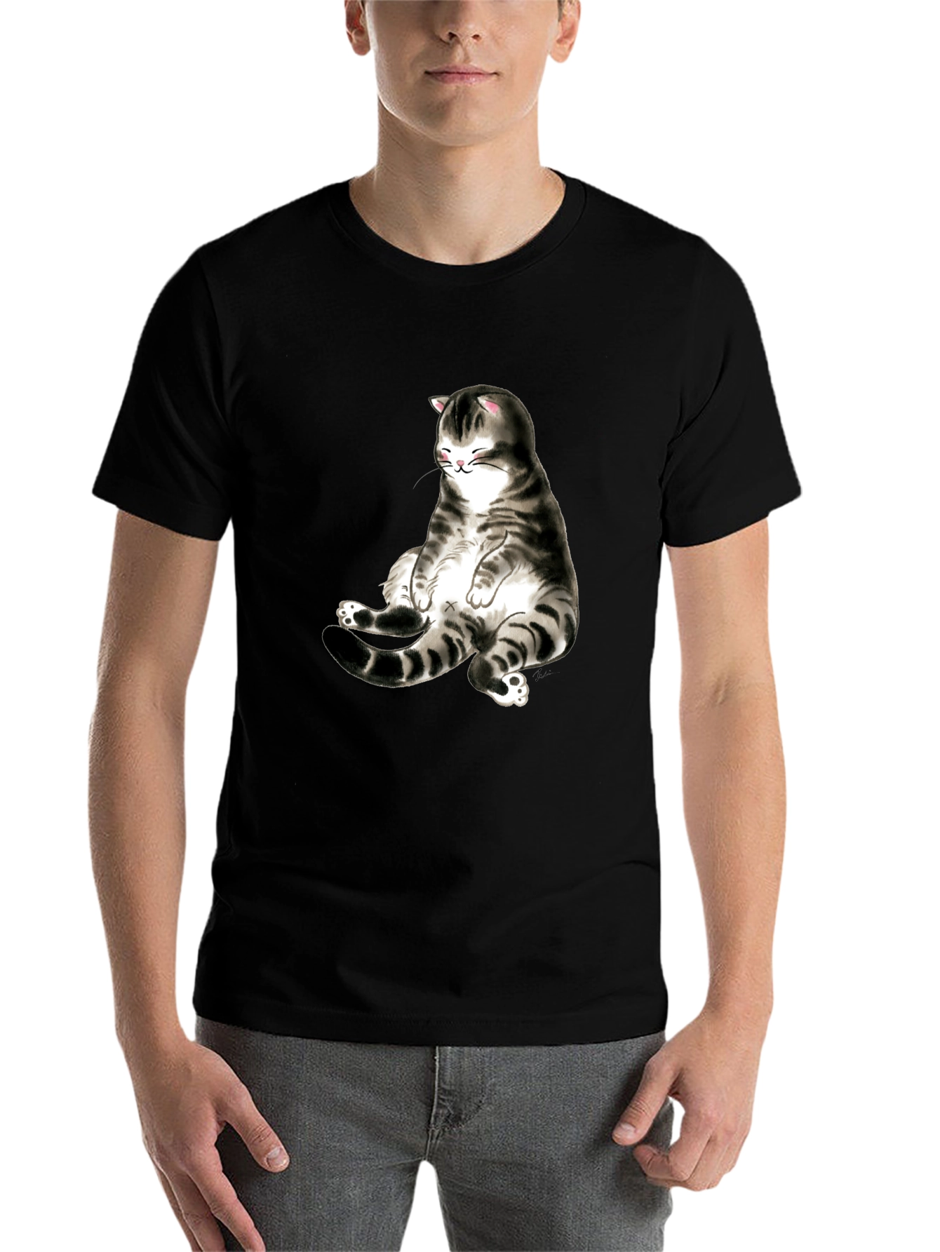 Black Funny Cat Graphic Black T-Shirt view 7