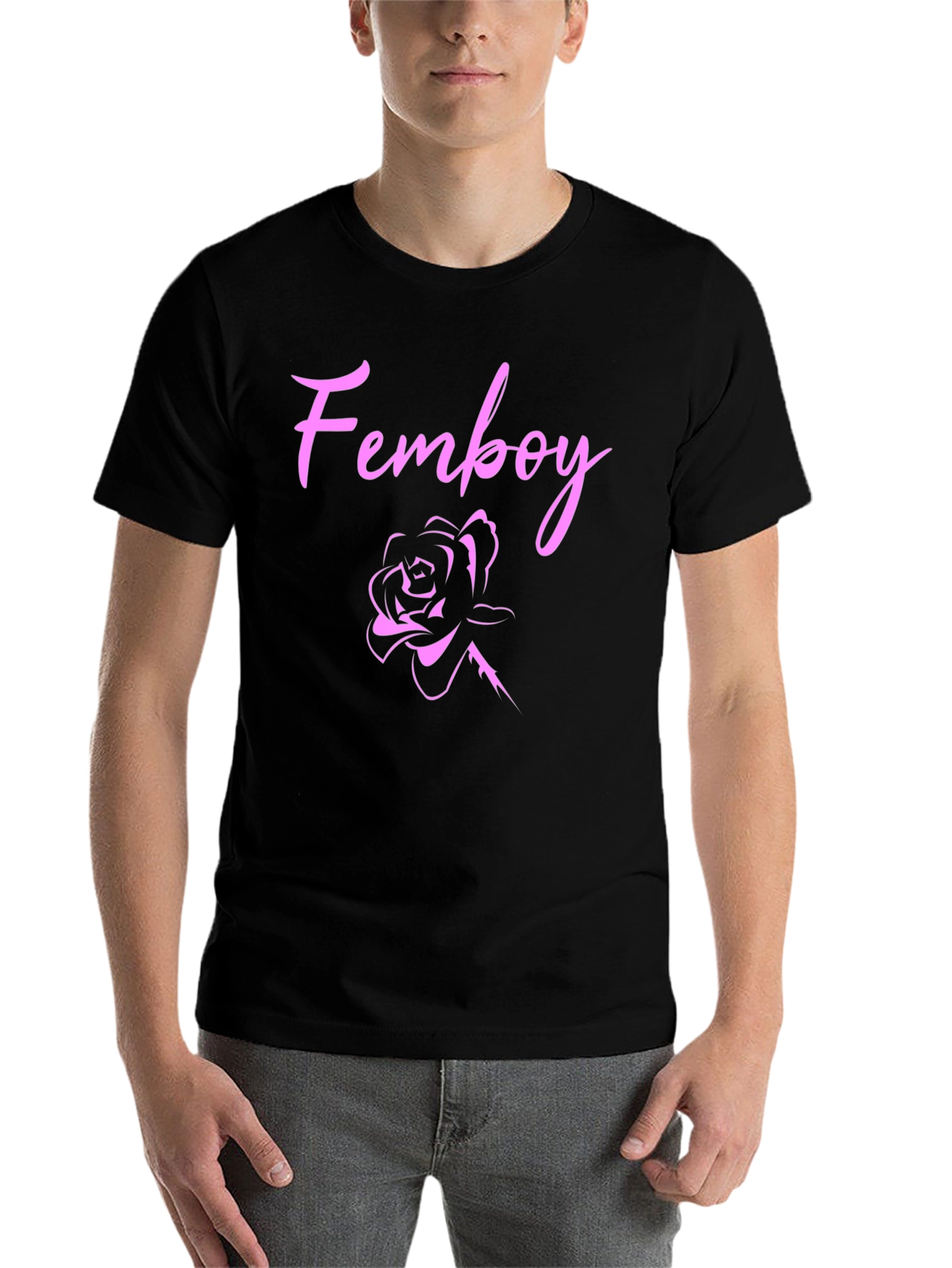 Black Femboy Rose Black T-Shirt view 7