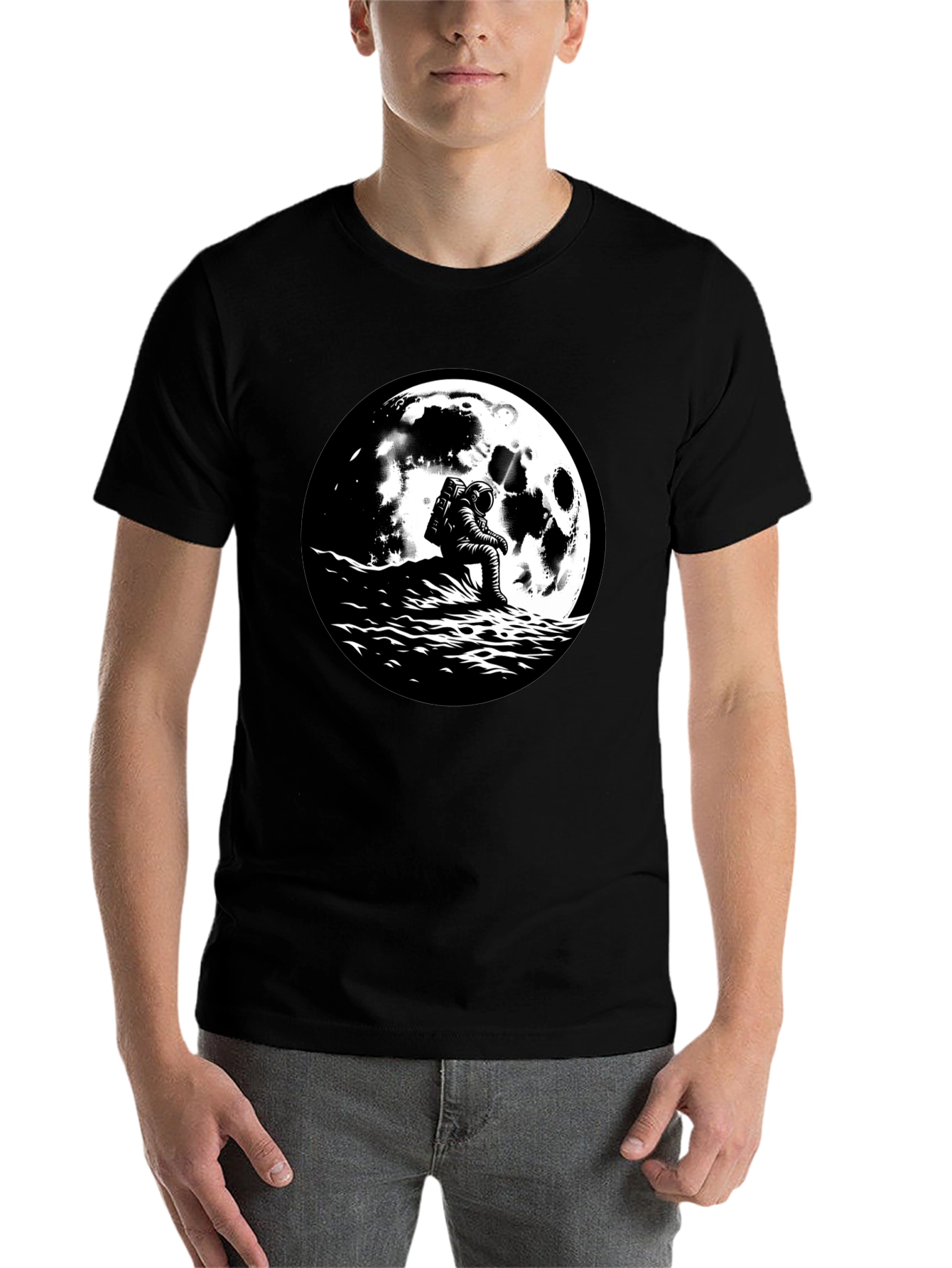 Black Astronaut Moon Graphic T-Shirt - Black Cotton Tee view 7