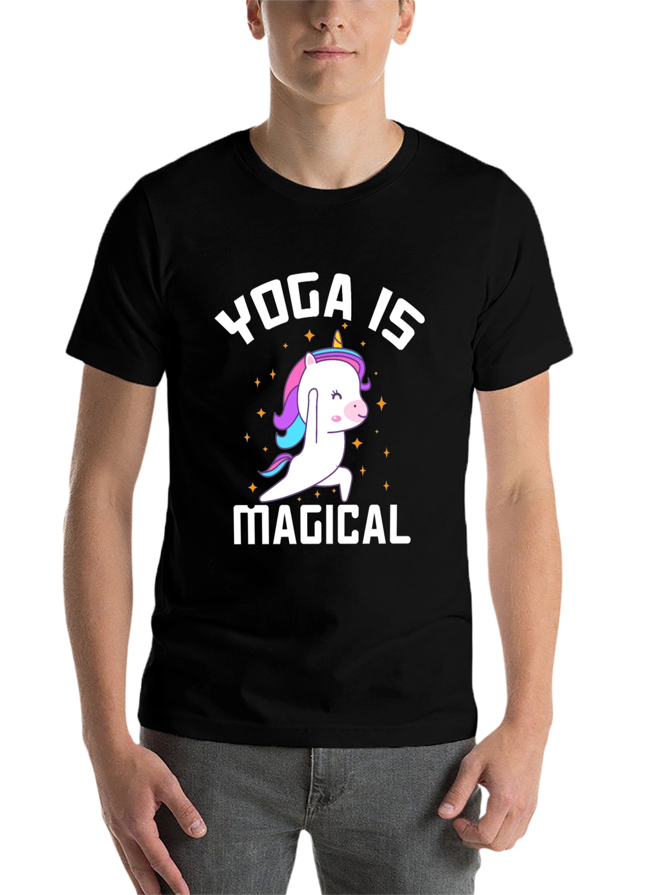 Black Yoga Is Magical Unicorn T-Shirt - Black Cotton Tee view 7