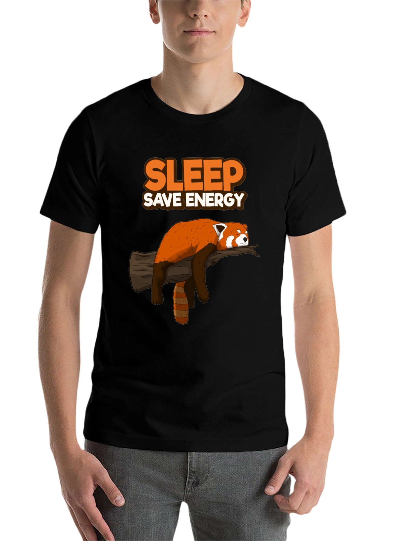 Black Sleep Save Energy Red Panda T-Shirt view 7
