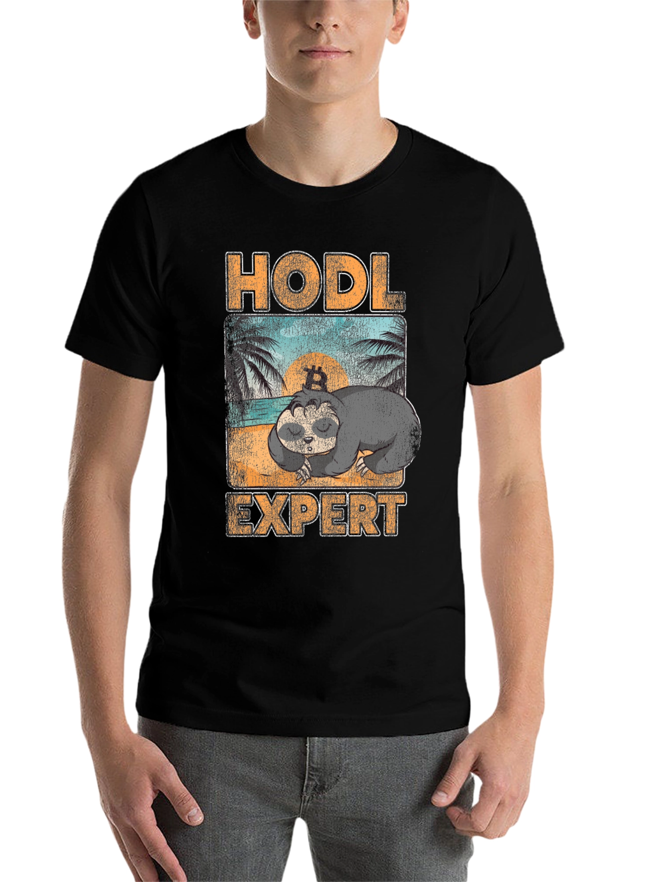 Black HODL Expert Sloth Bitcoin Crypto T-Shirt view 7