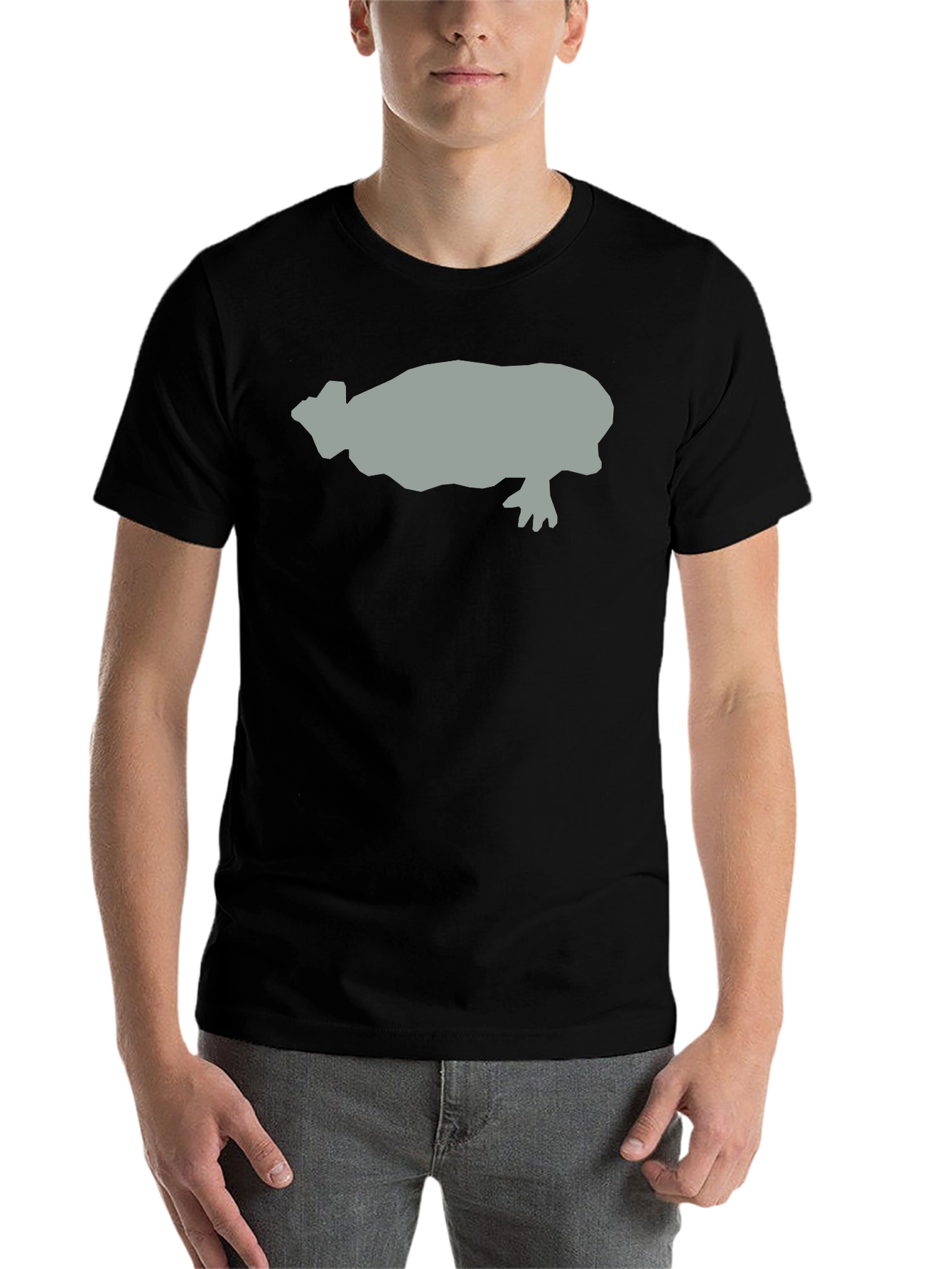 Black Hippo Silhouette Graphic Tee - Black Cotton Casual T-Shirt view 7