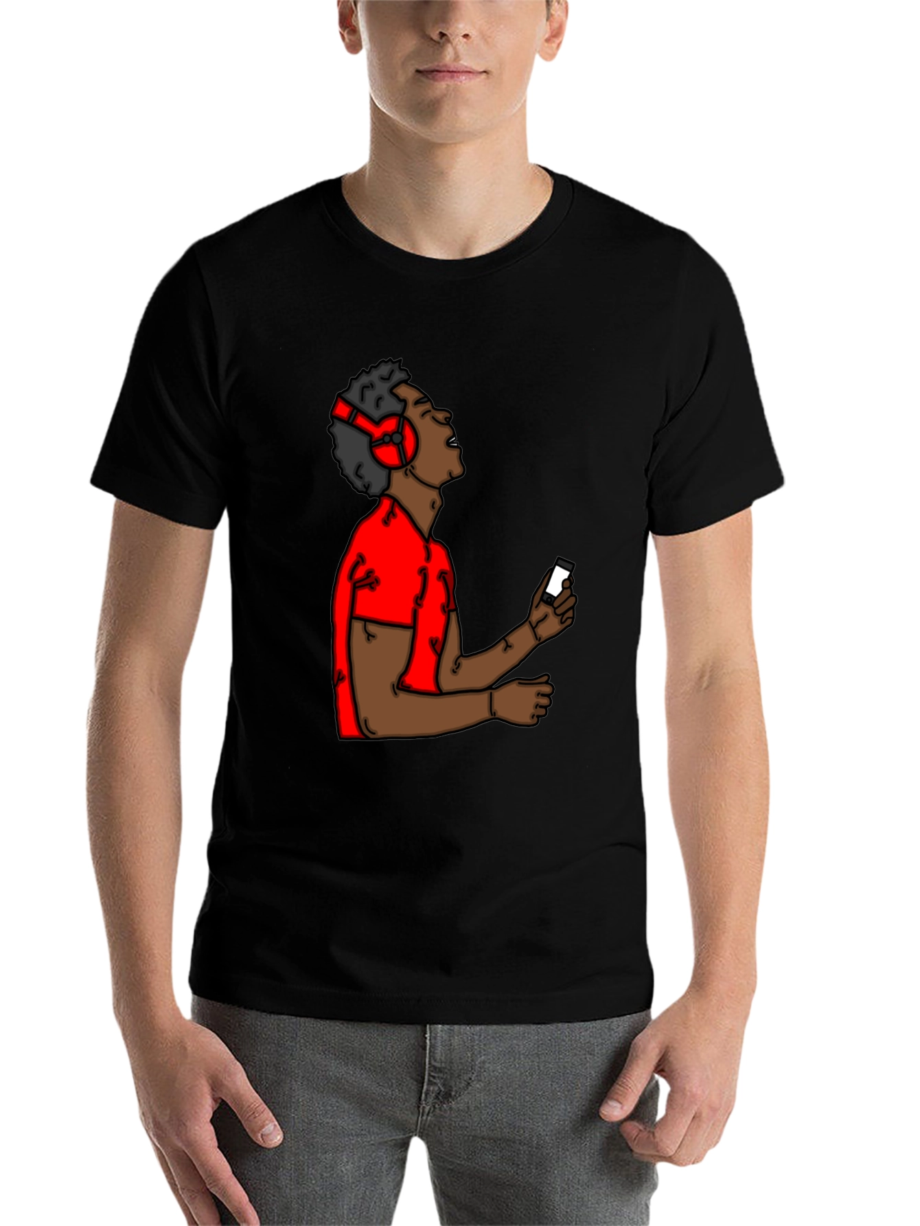 Black Cartoon Music Lover Black T-Shirt view 7