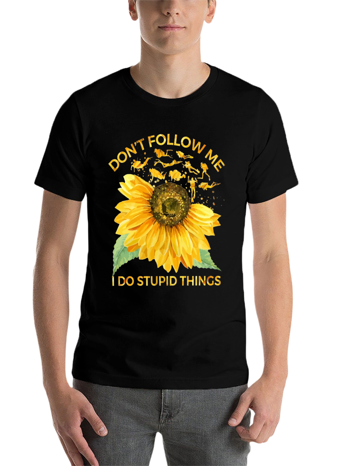 Black Don't Follow Me Sunflower Scuba Diving T-Shirt view 7