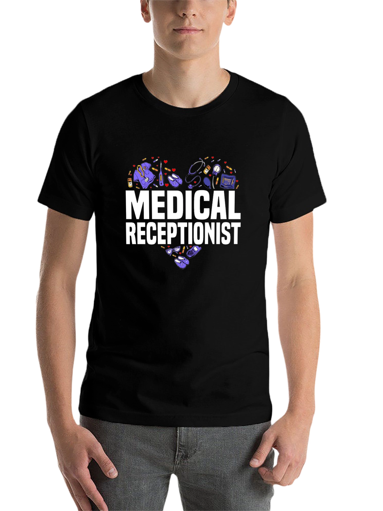 Black Medical Receptionist Heart Graphic T-Shirt view 7