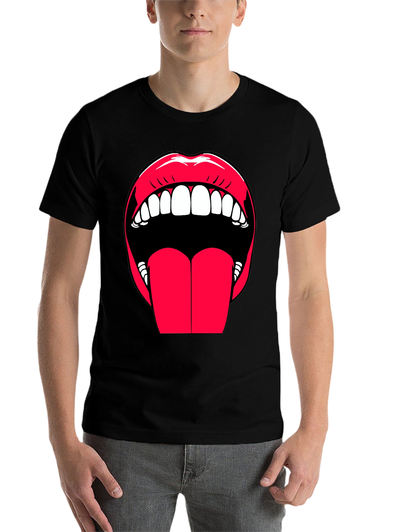Black Bold Lips Graphic Tee - Expressive Black Cotton T-Shirt view 7