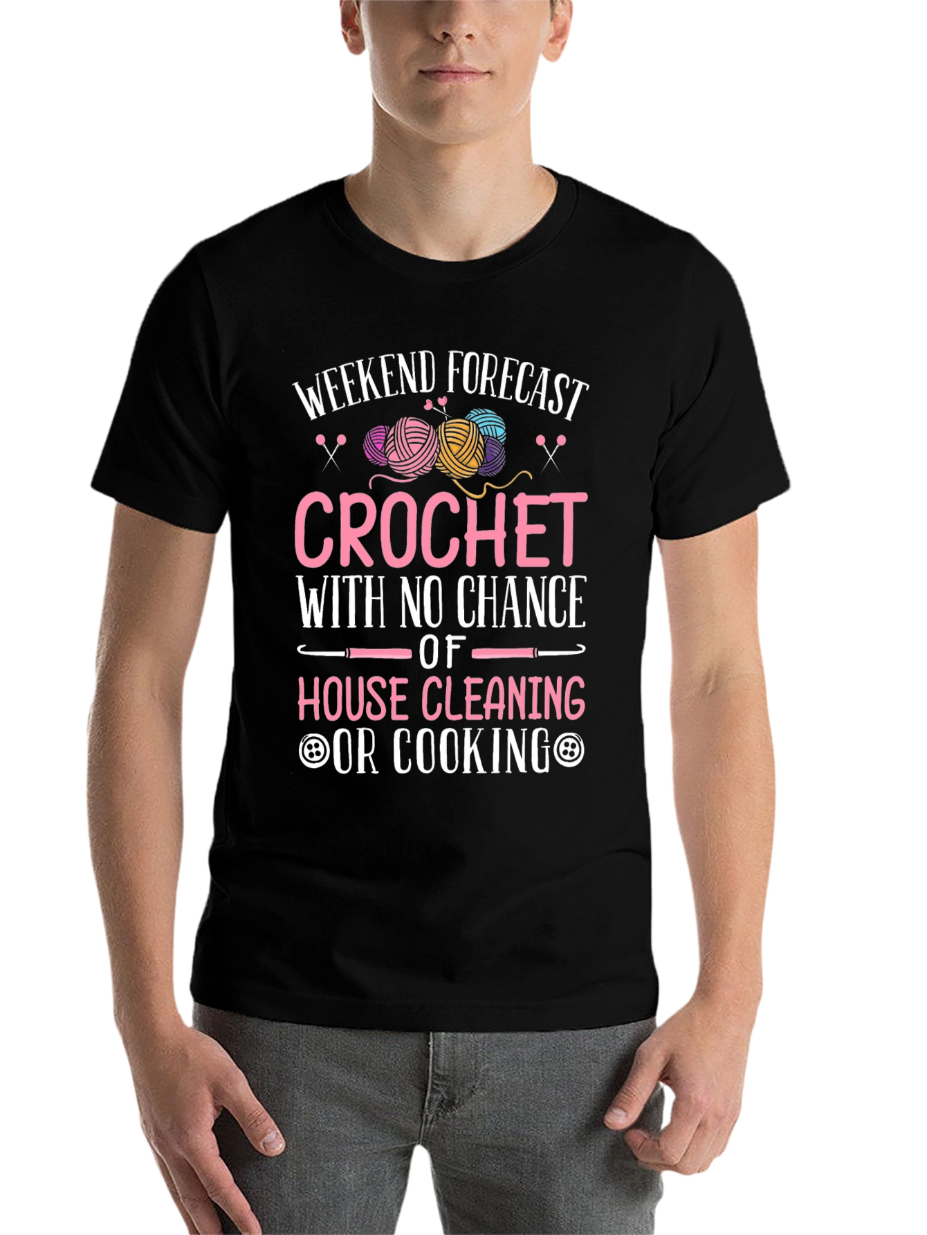 Black Crochet Weekend Forecast T-Shirt - No Cleaning or Cooking view 7