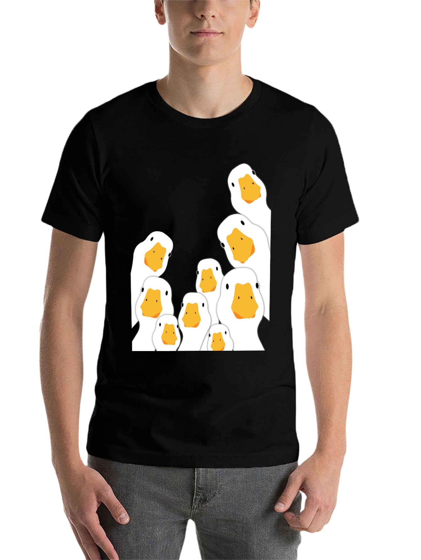 Black Peeking Ducks Graphic T-Shirt - Black Cotton Tee view 7