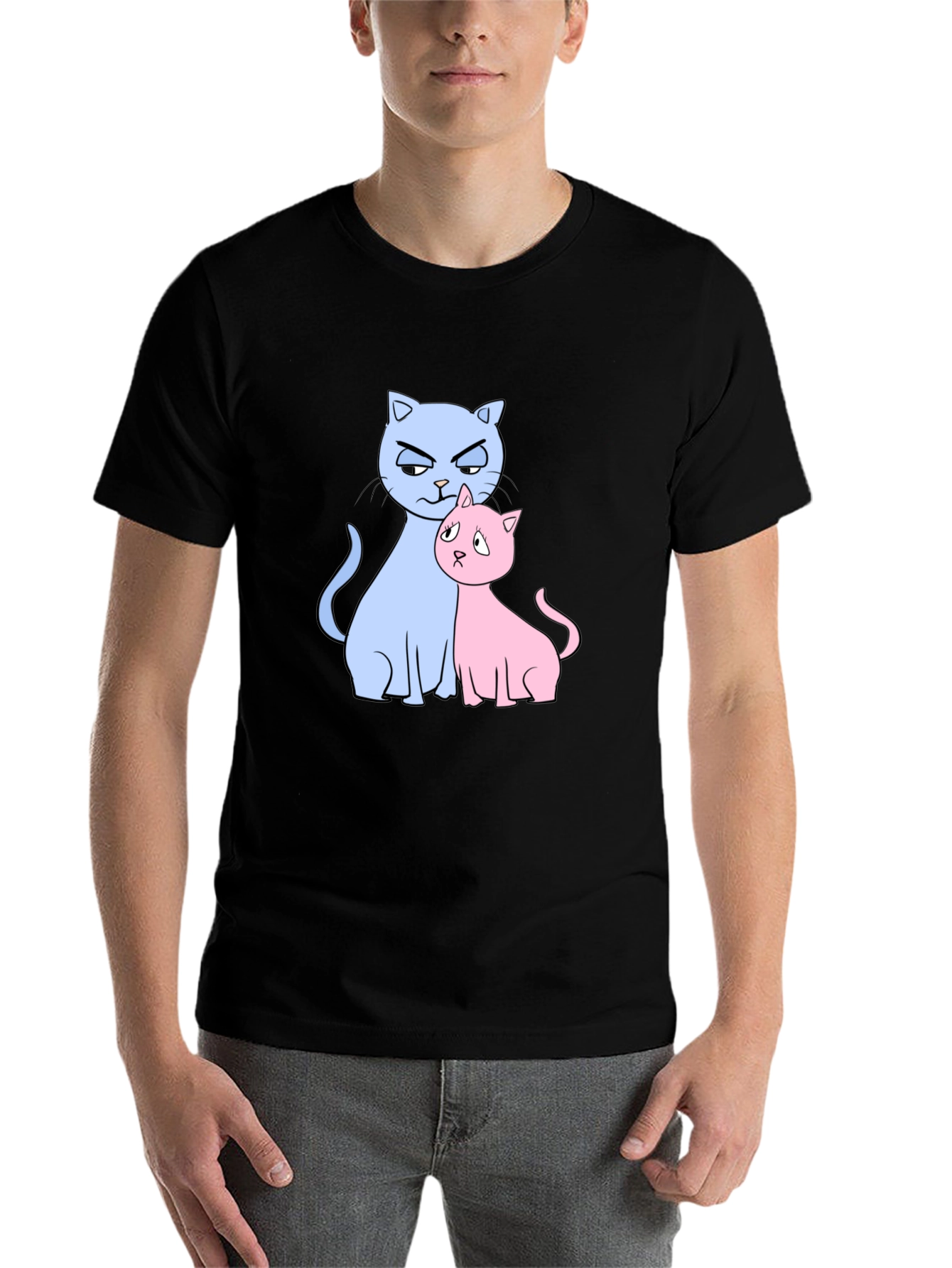 Black Cute Cats Graphic Print T-Shirt view 7