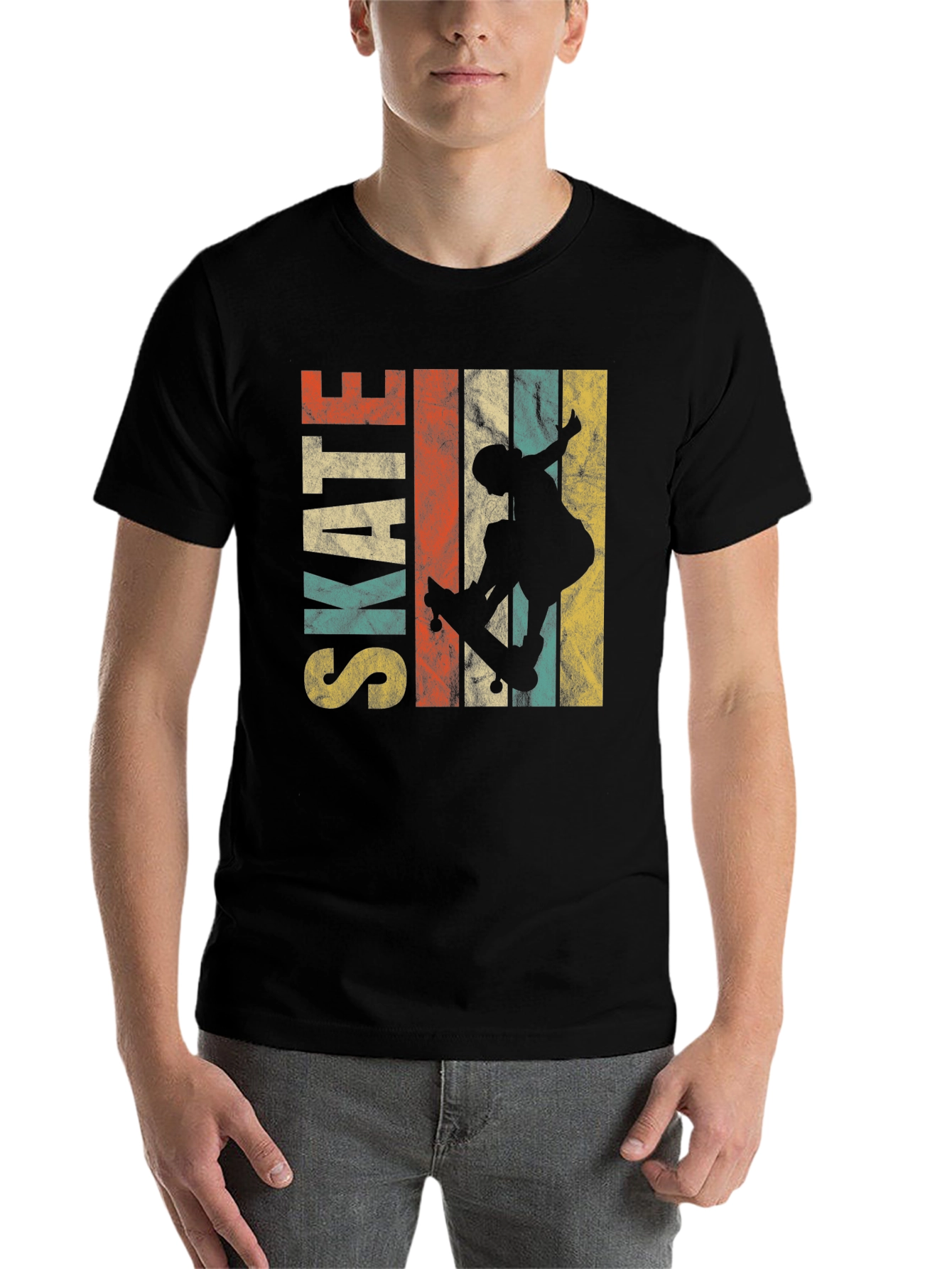 Black Retro Skate T-Shirt - Vintage Skateboarder Tee view 7