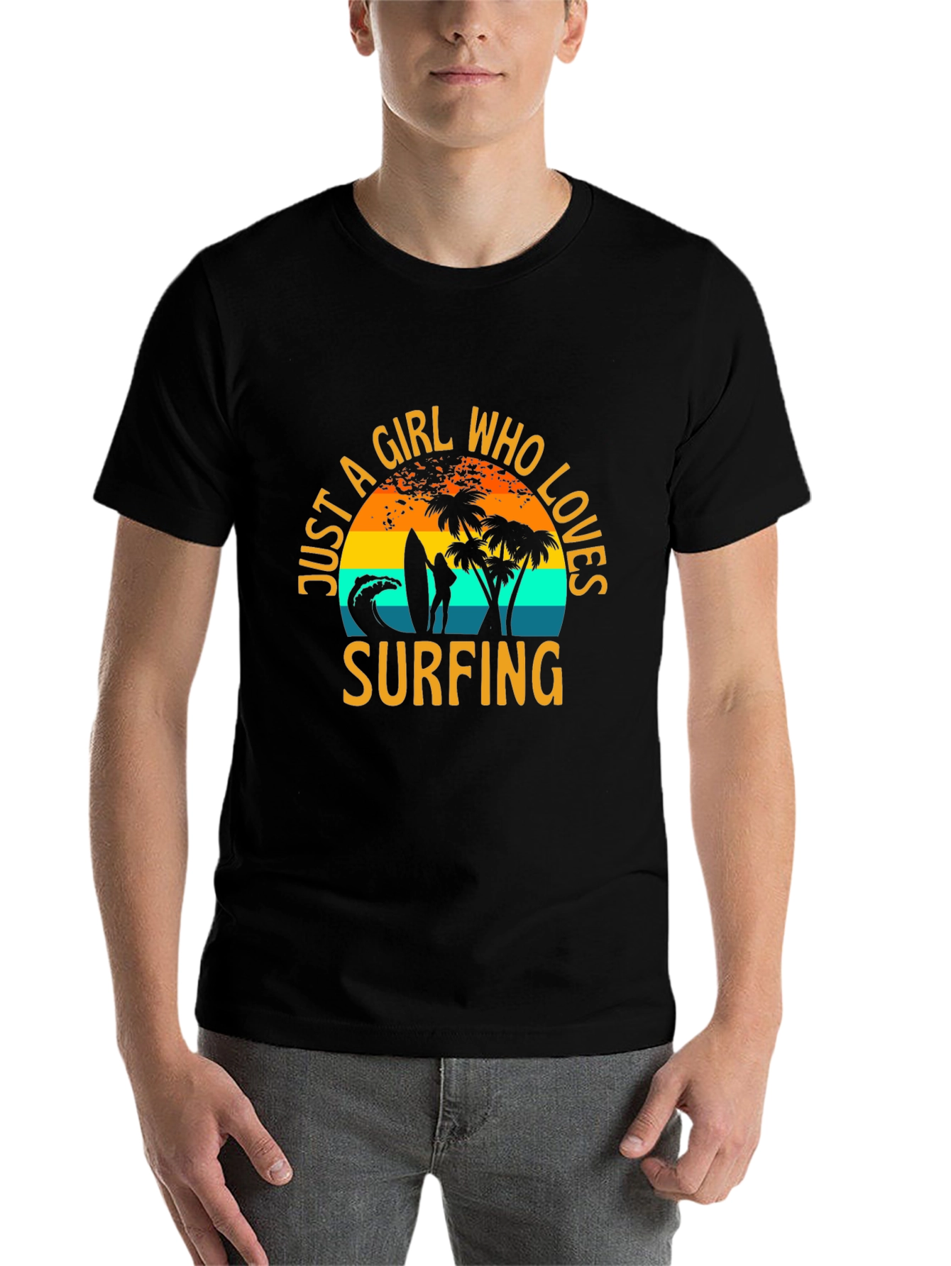 Black Just A Girl Who Loves Surfing T-Shirt view 7