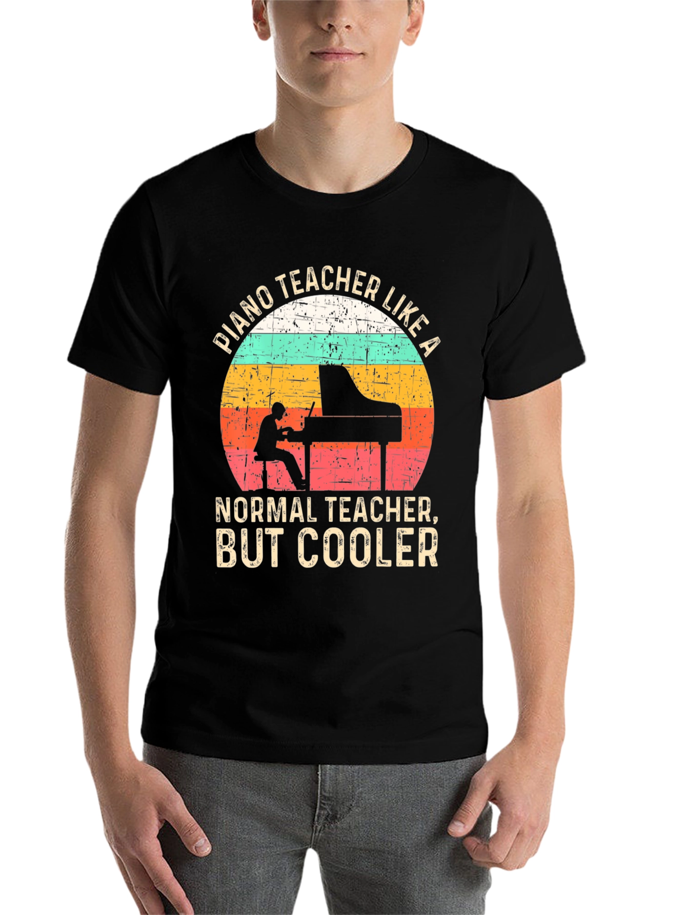 Black Cool Piano Teacher T-Shirt view 7