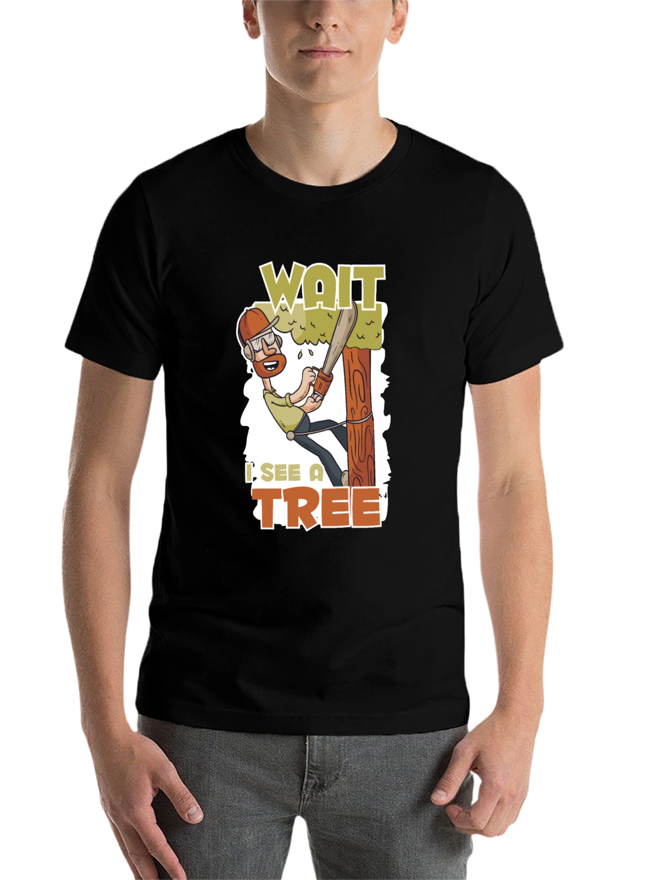 Black Wait I See a Tree Funny Arborist T-Shirt view 7