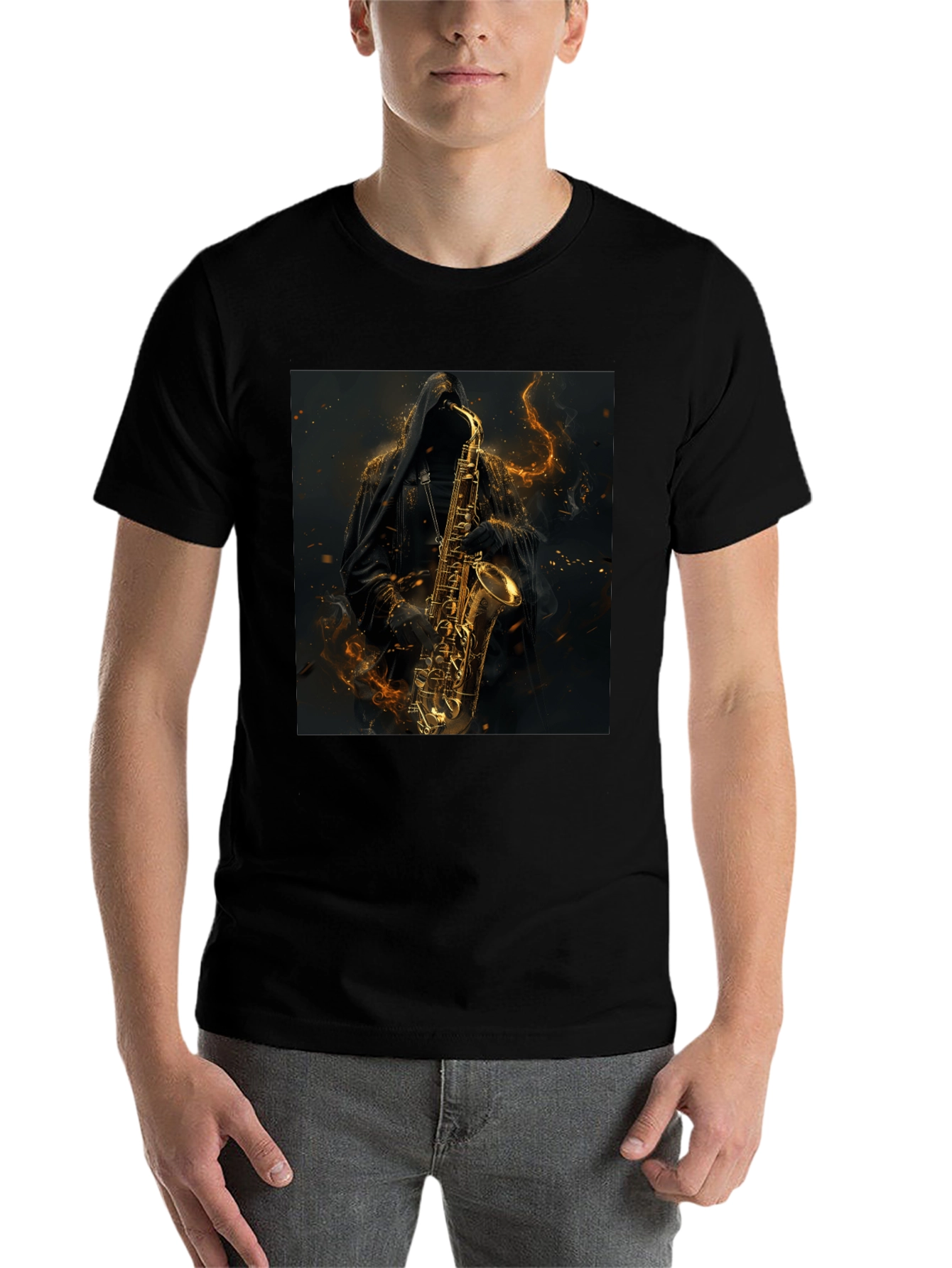 Black Saxophone Reaper Graphic Black T-Shirt view 7
