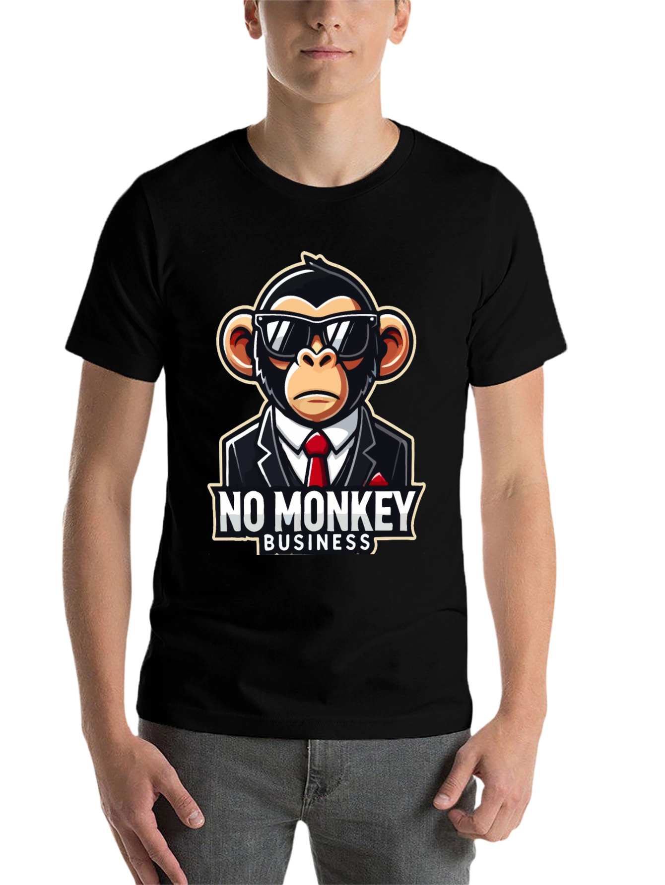 Black No Monkey Business Graphic T-Shirt view 7