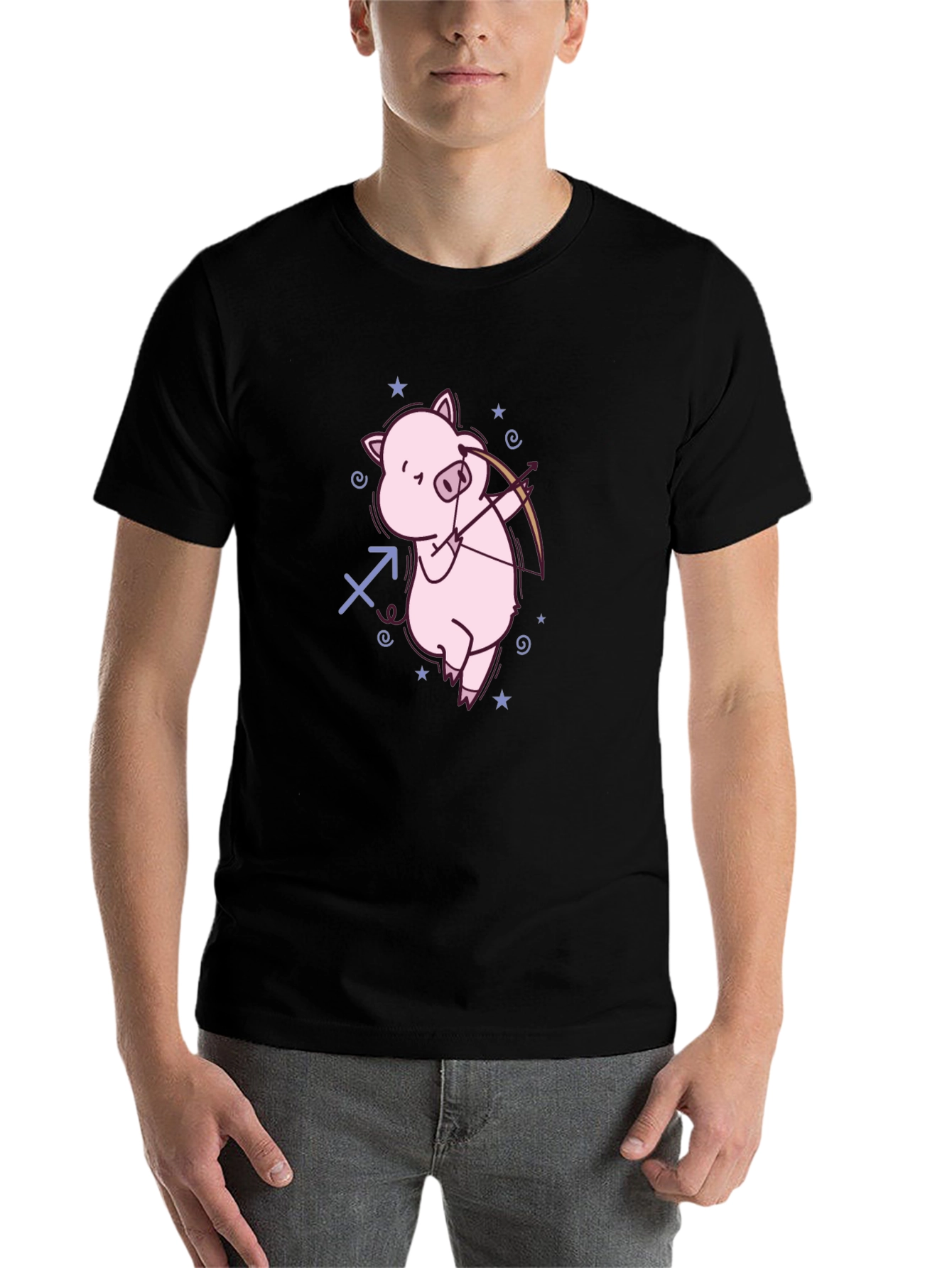 Black Sagittarius Pig Black T-Shirt view 7