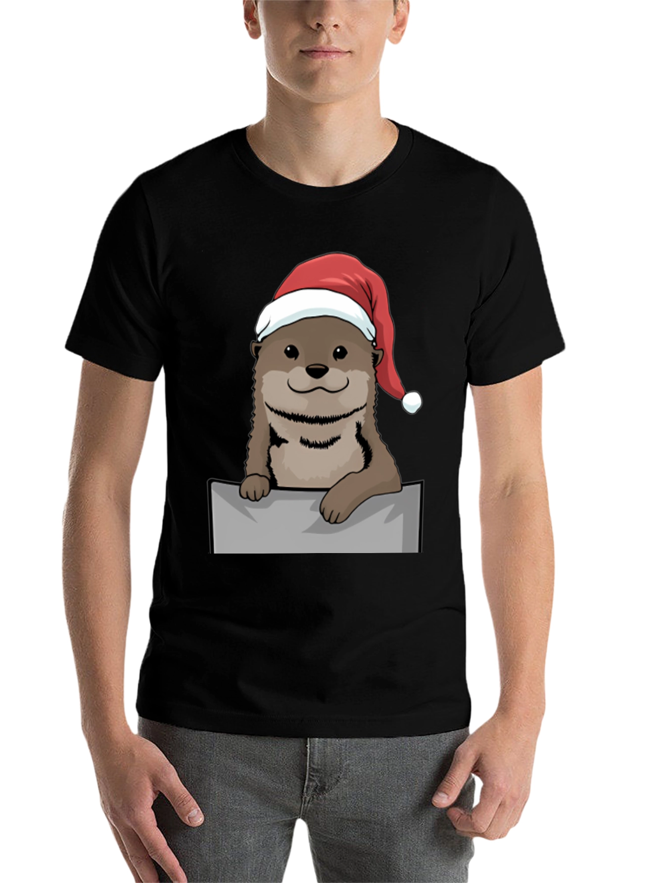 Black Festive Otter Graphic Tee - Holiday Edition view 7