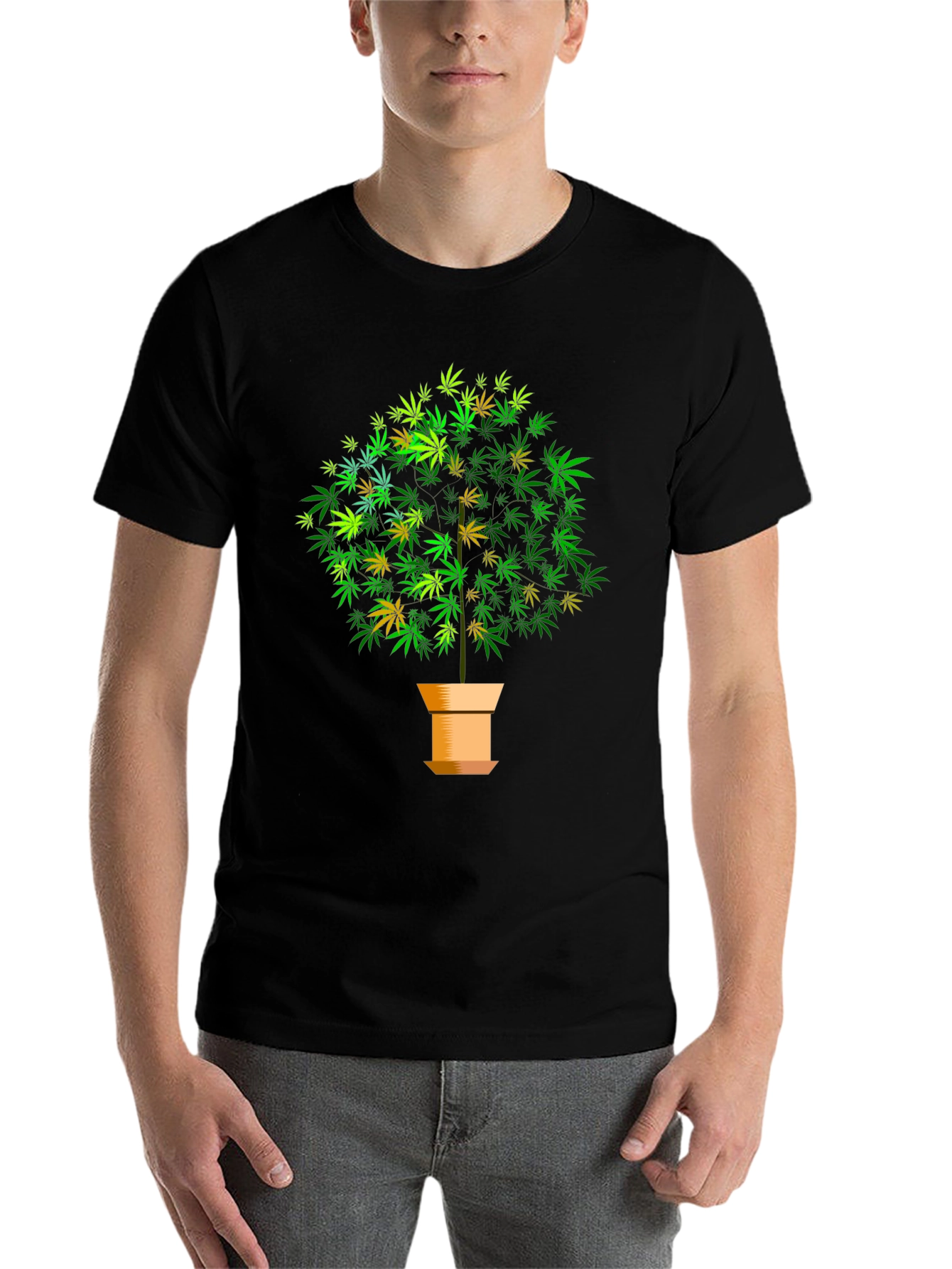 Black Marijuana Plant Tee - Relaxed Black Cotton T-Shirt view 7