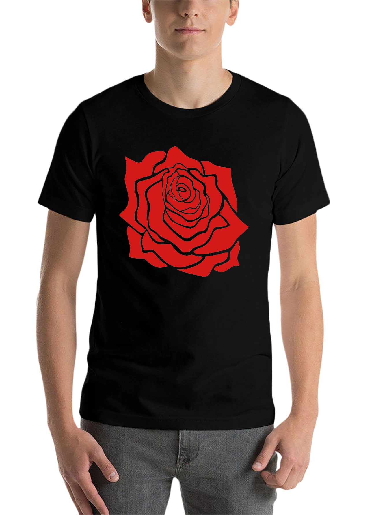 Black Black T-Shirt with Bold Red Rose Graphic view 7