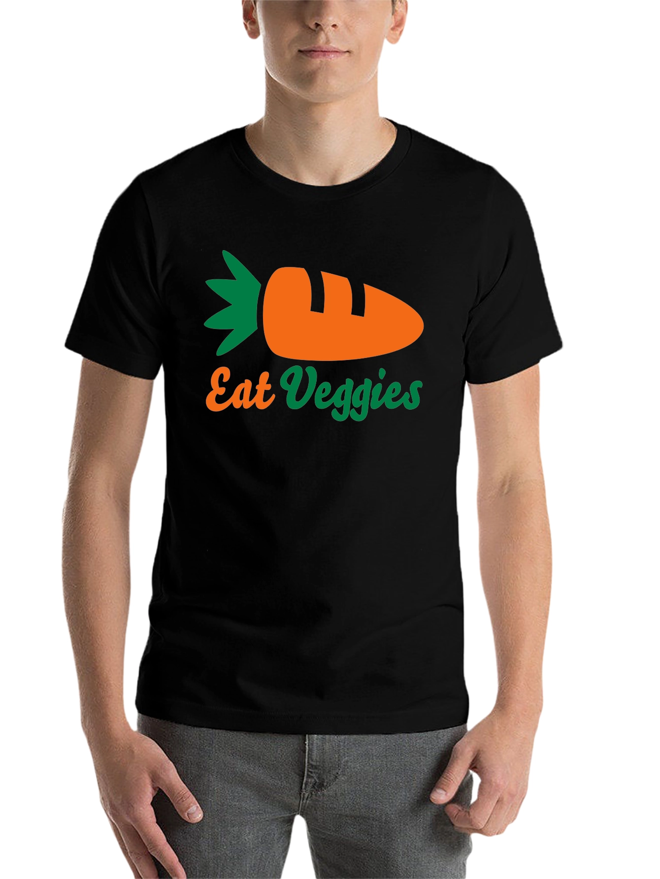 Eat Veggies T-Shirt - Black, Carrot Design - 7