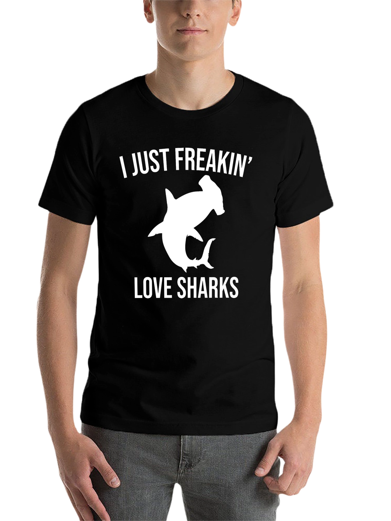 Black I Just Freakin' Love Sharks Graphic T-Shirt view 7