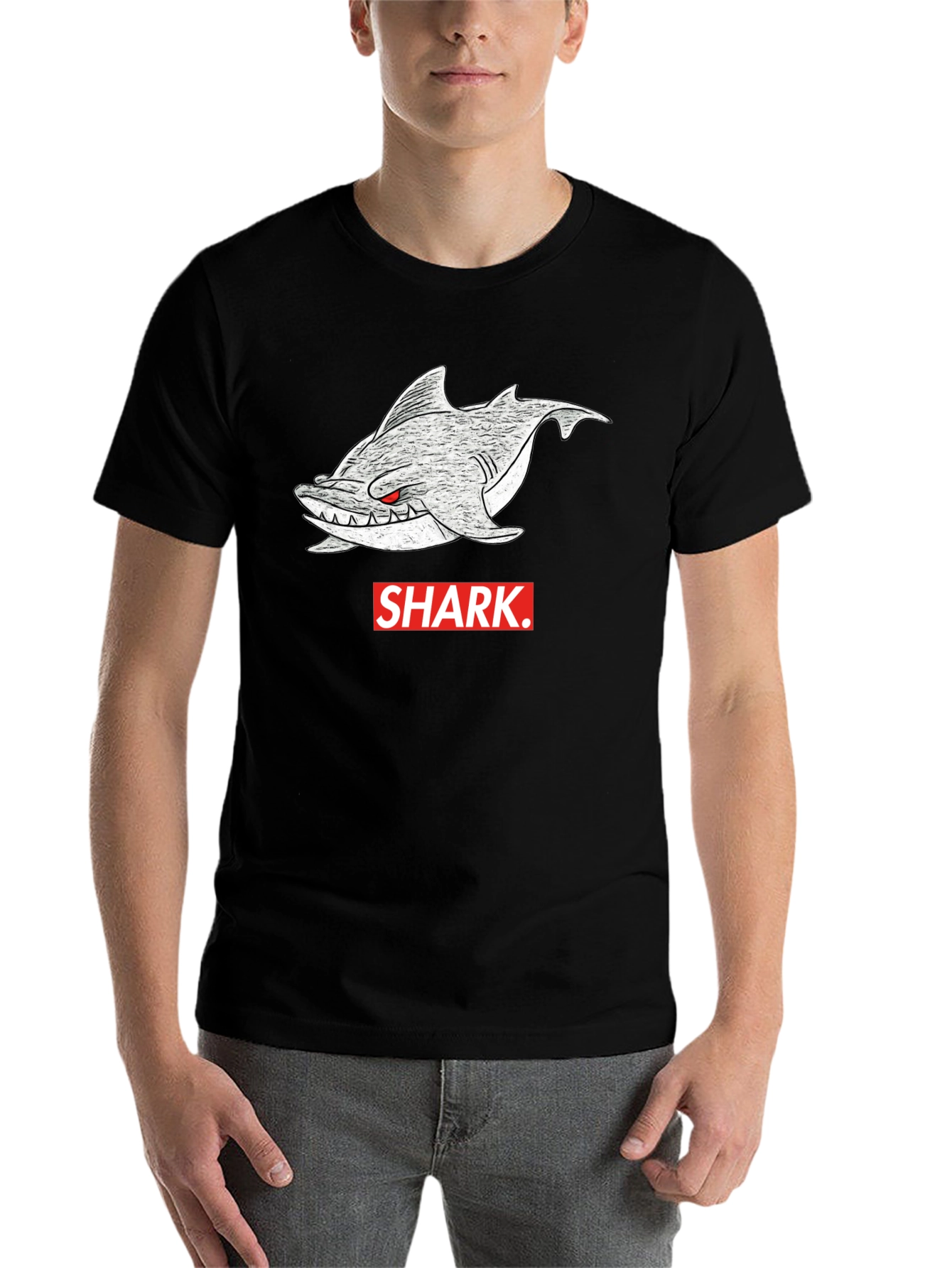 Black Shark Graphic Tee - Men's Black Cotton T-Shirt view 7