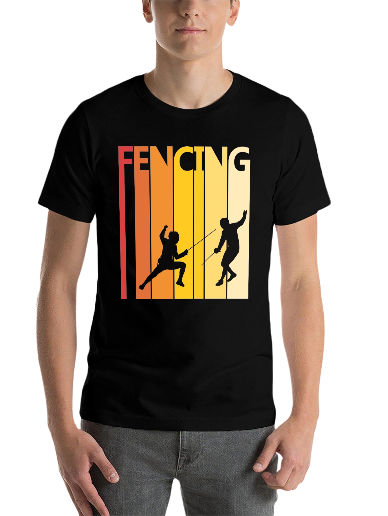 Black Retro Fencing T-Shirt - Black Cotton Tee view 7