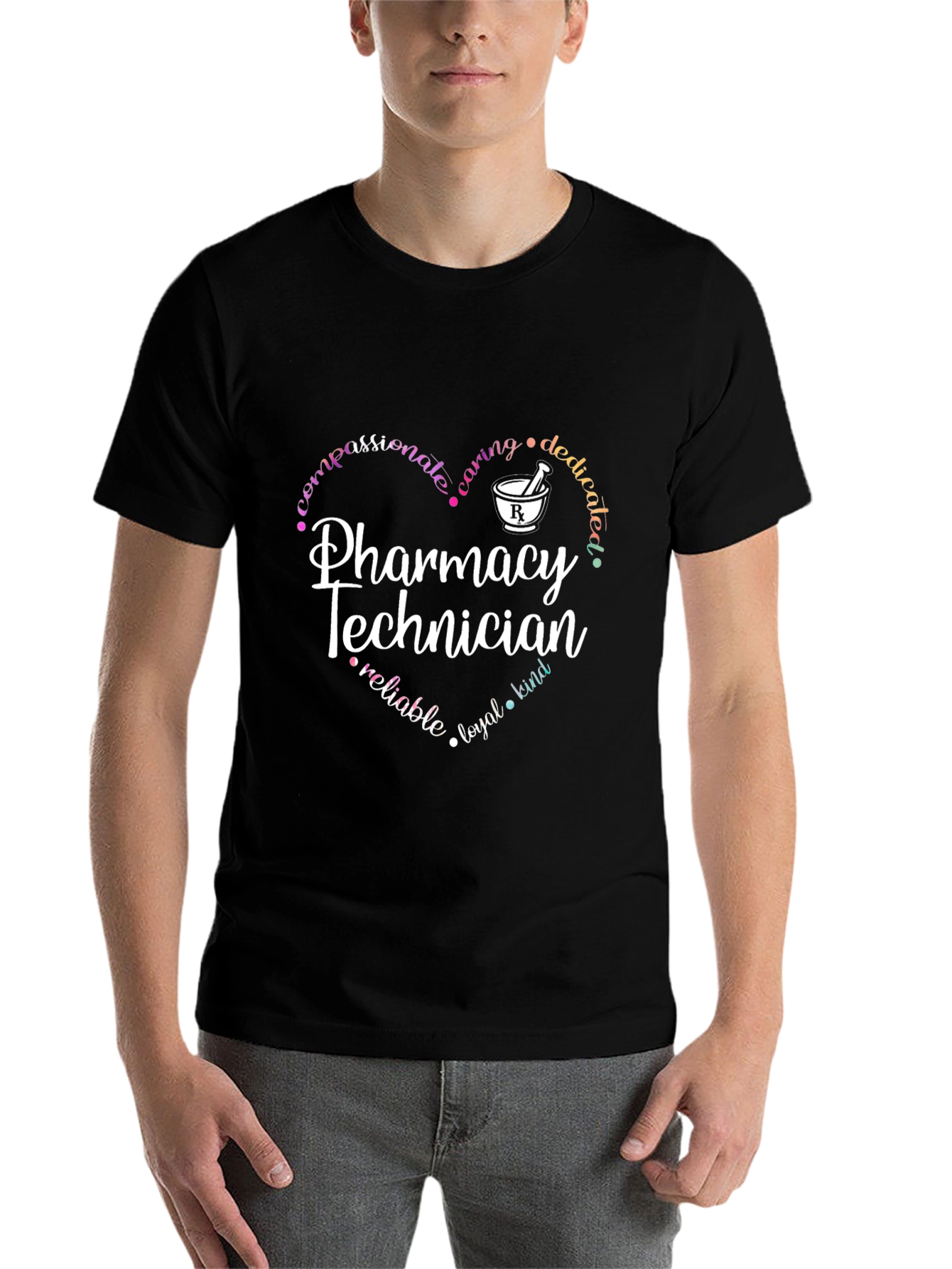 Black Pharmacy Technician Heart T-Shirt view 7